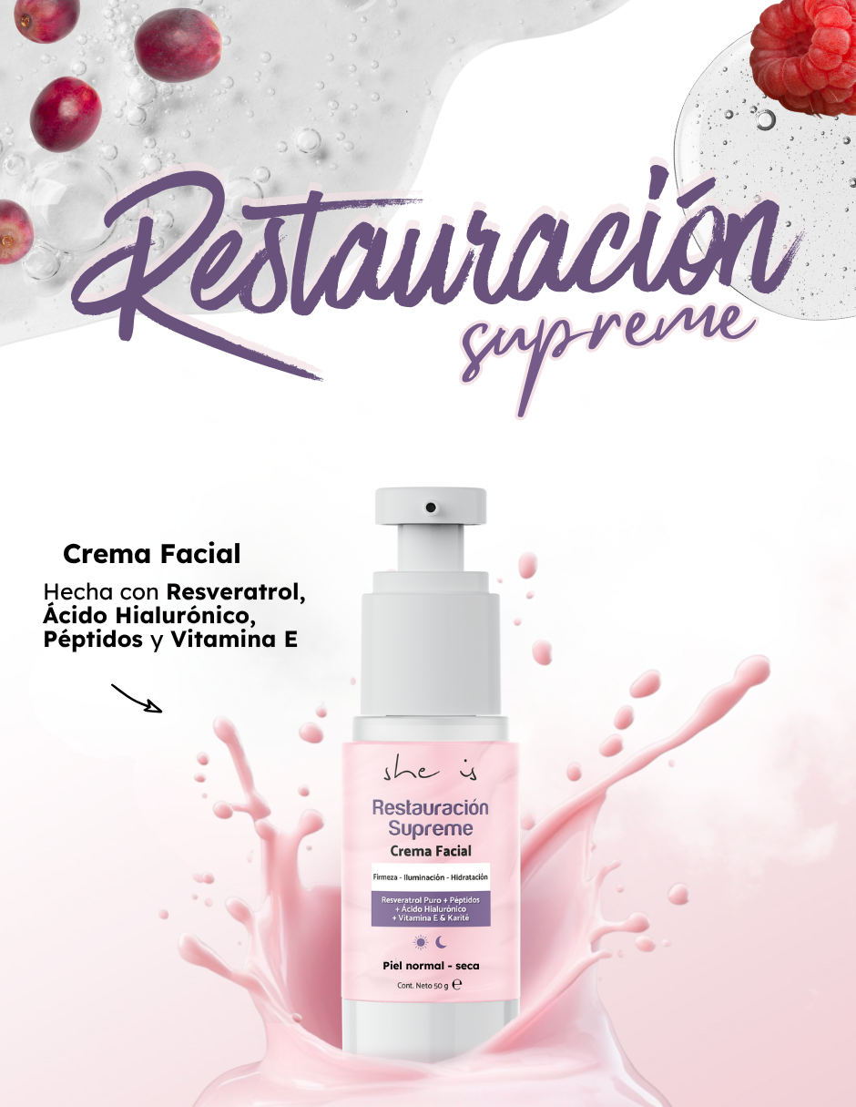 Foto 3 pulgar | Crema Facial Restauración Supreme Con Péptidos Y Resveratrol 50g She Is Skincare