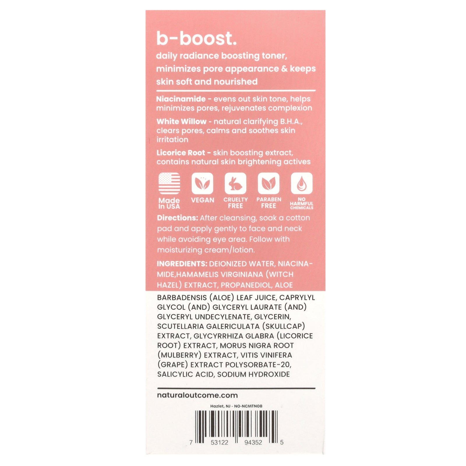 Foto 4 pulgar | Tonificador Natural Outcome Con Niacinamida B-boost Para Uso Diario, 236 Ml, Sin Fragancia - Venta Internacional.
