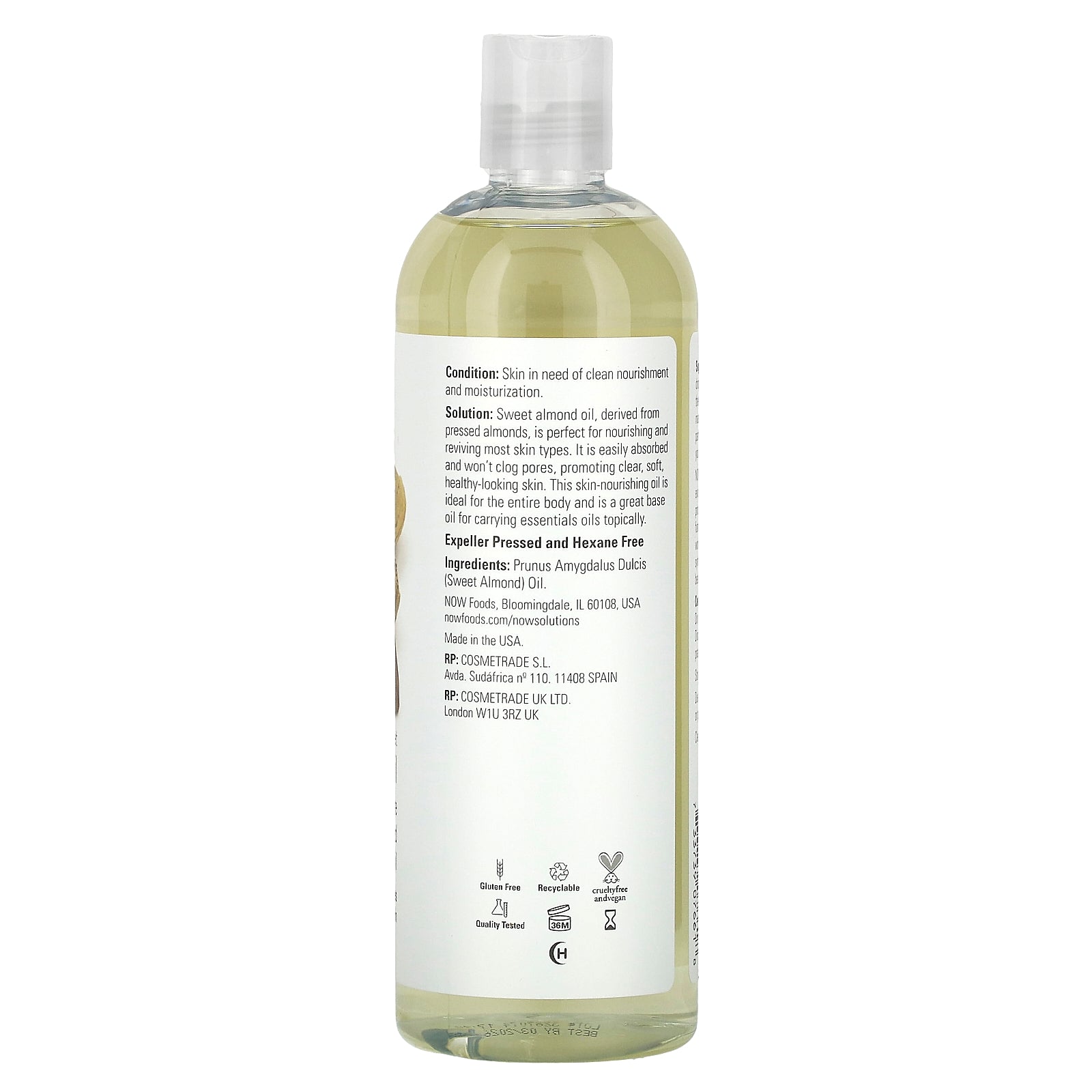 Foto 2 | Aceite Hidratante Now Foods Sweet Almond 100% Puro 473 Ml - Venta Internacional.