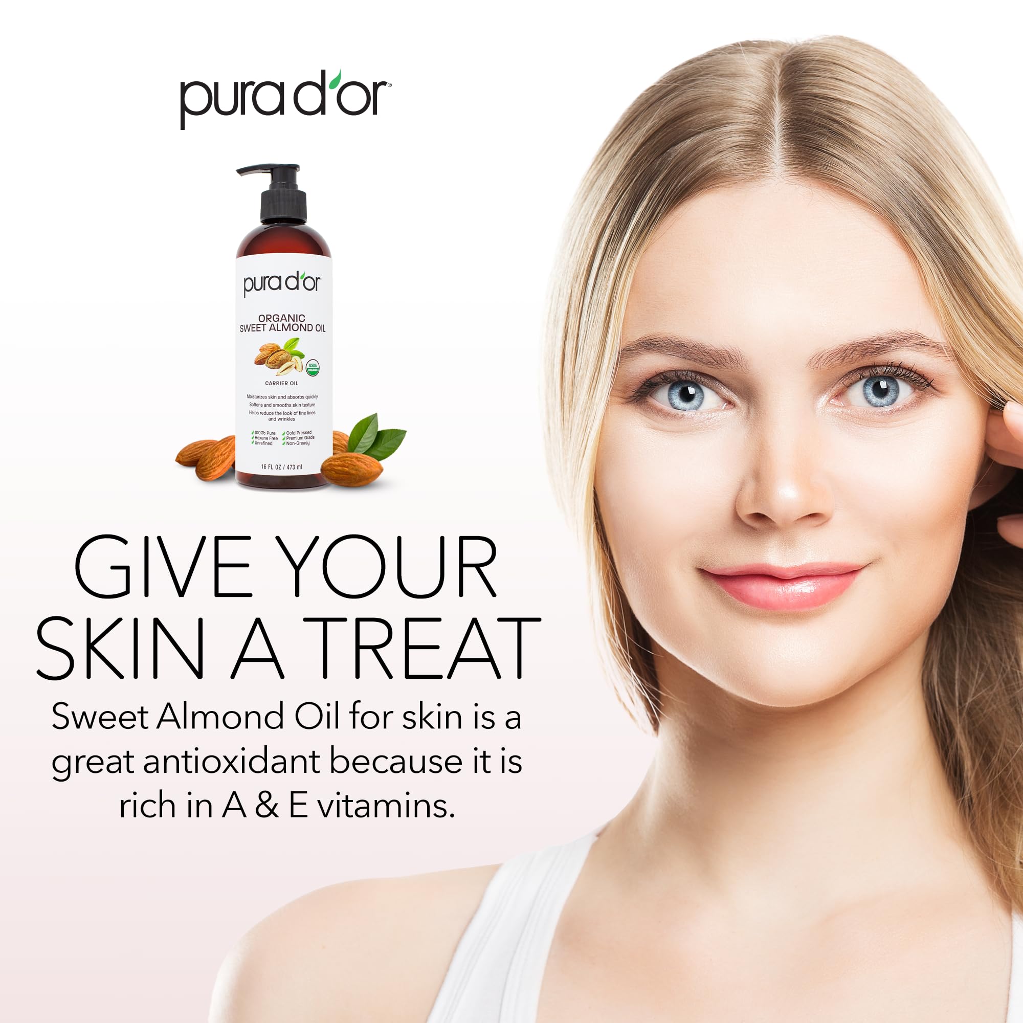 Foto 4 | Aceite De Almendras Dulces Pura D'or 473 Ml 100% Orgánico Puro - Venta Internacional.