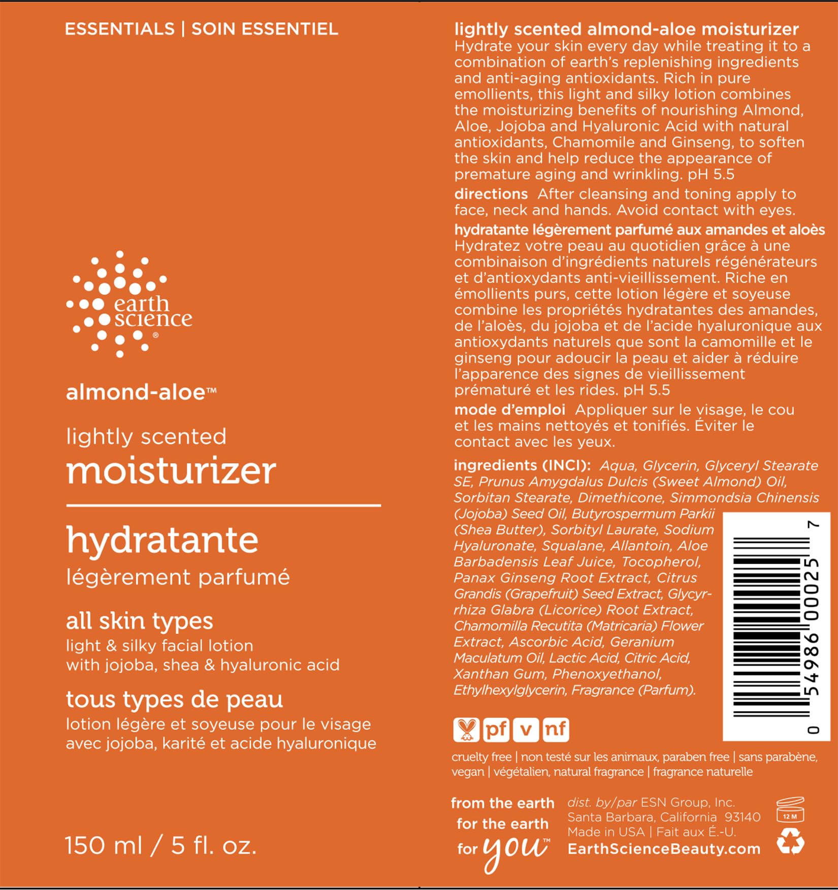 Foto 3 pulgar | Hidratante Earth Science Con Aroma A Aloe Y Almendras  150 Ml  Vegano - Venta Internacional.