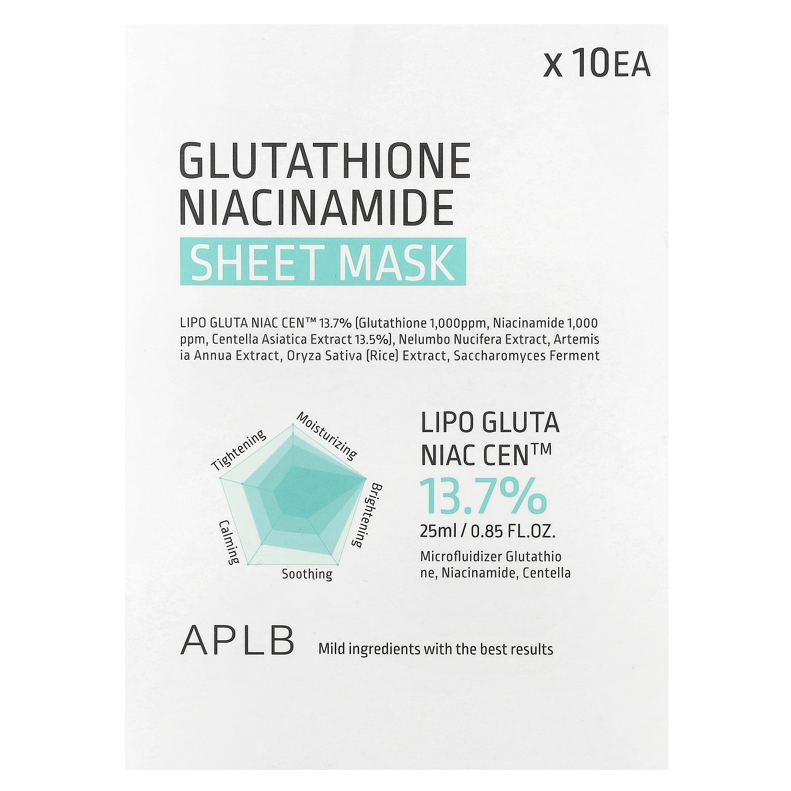 Foto 3 pulgar | Mascarilla Aplb Glutatión Niacinamida 25 Ml 10 Hojas - Venta Internacional.