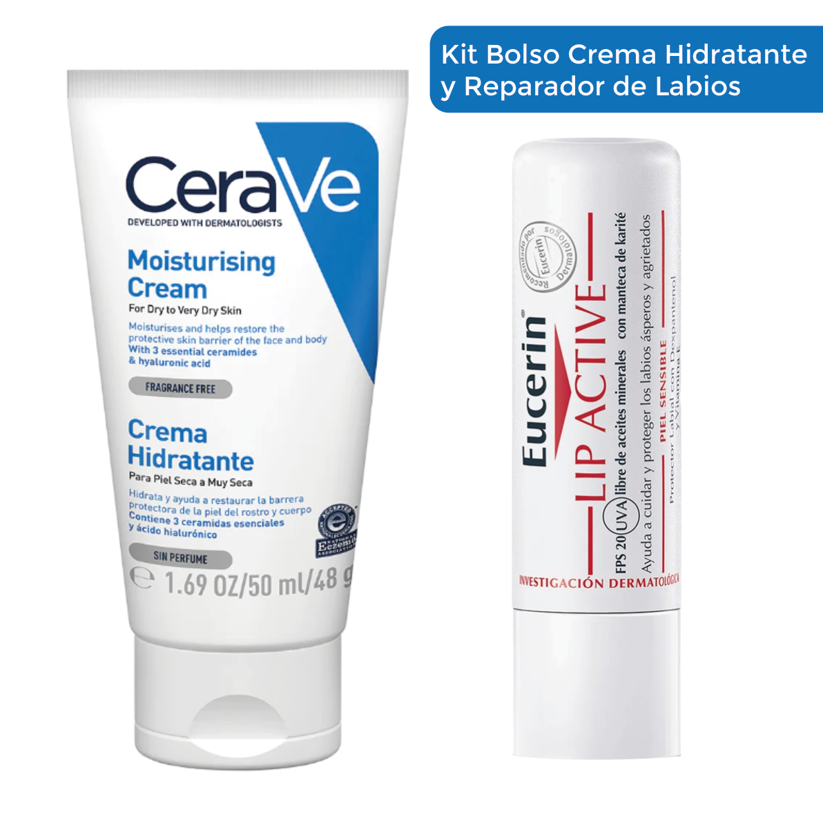 Foto 2 pulgar | Kit Bolso Eucerin Protector Labial + Cerave Crema Hidratante Ideal Para Viaje