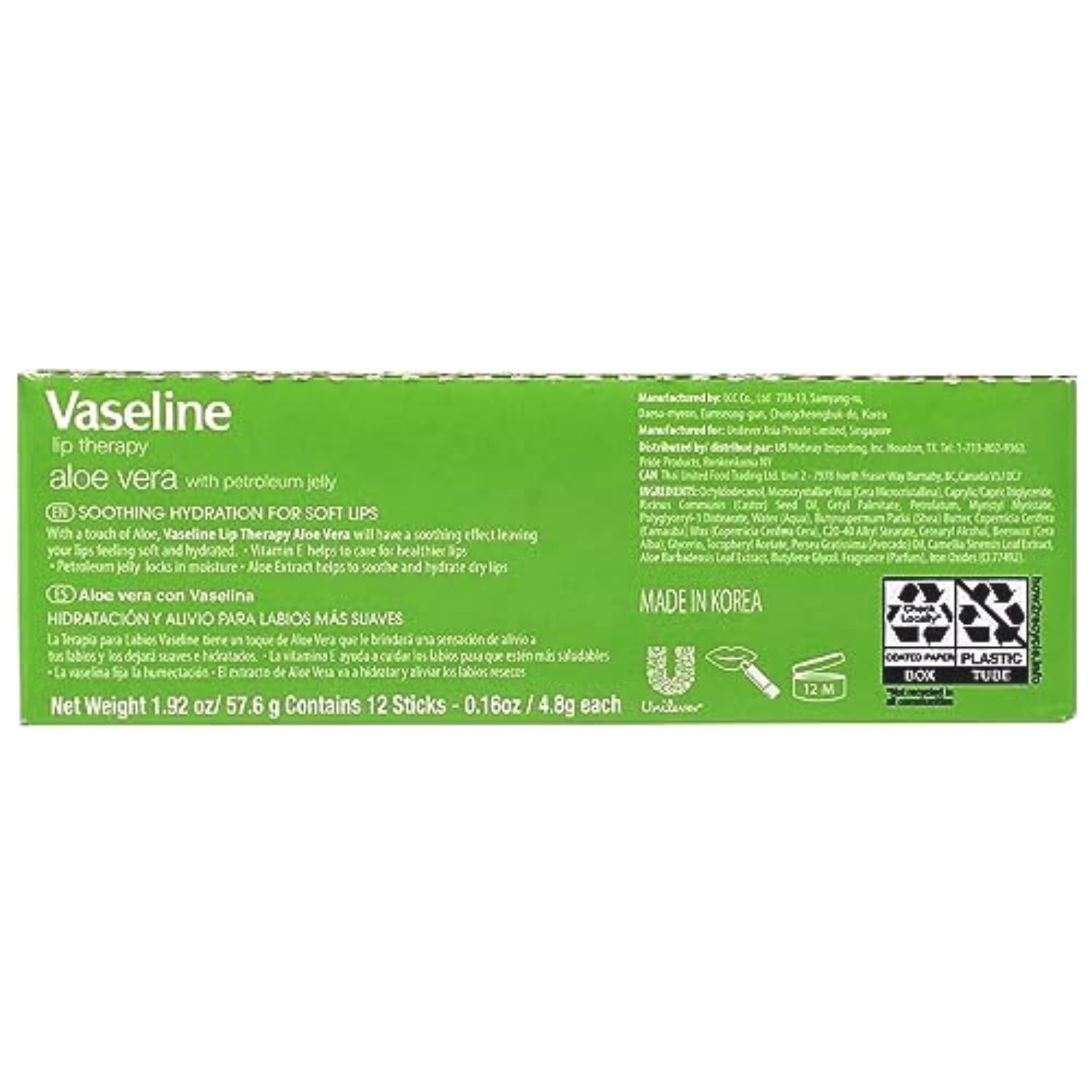 Foto 3 | Bálsamo Labial Vaseline Lip Therapy, Aloe Vera, Paquete De 12 - Venta Internacional.