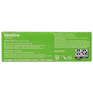 Foto 3 | Bálsamo Labial Vaseline Lip Therapy, Aloe Vera, Paquete De 12 - Venta Internacional.