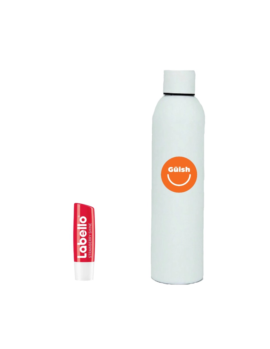 Foto 2 pulgar | Bálsamo Labial Protector Humectante Labello Fresa + Termo De Agua De Regalo Güish