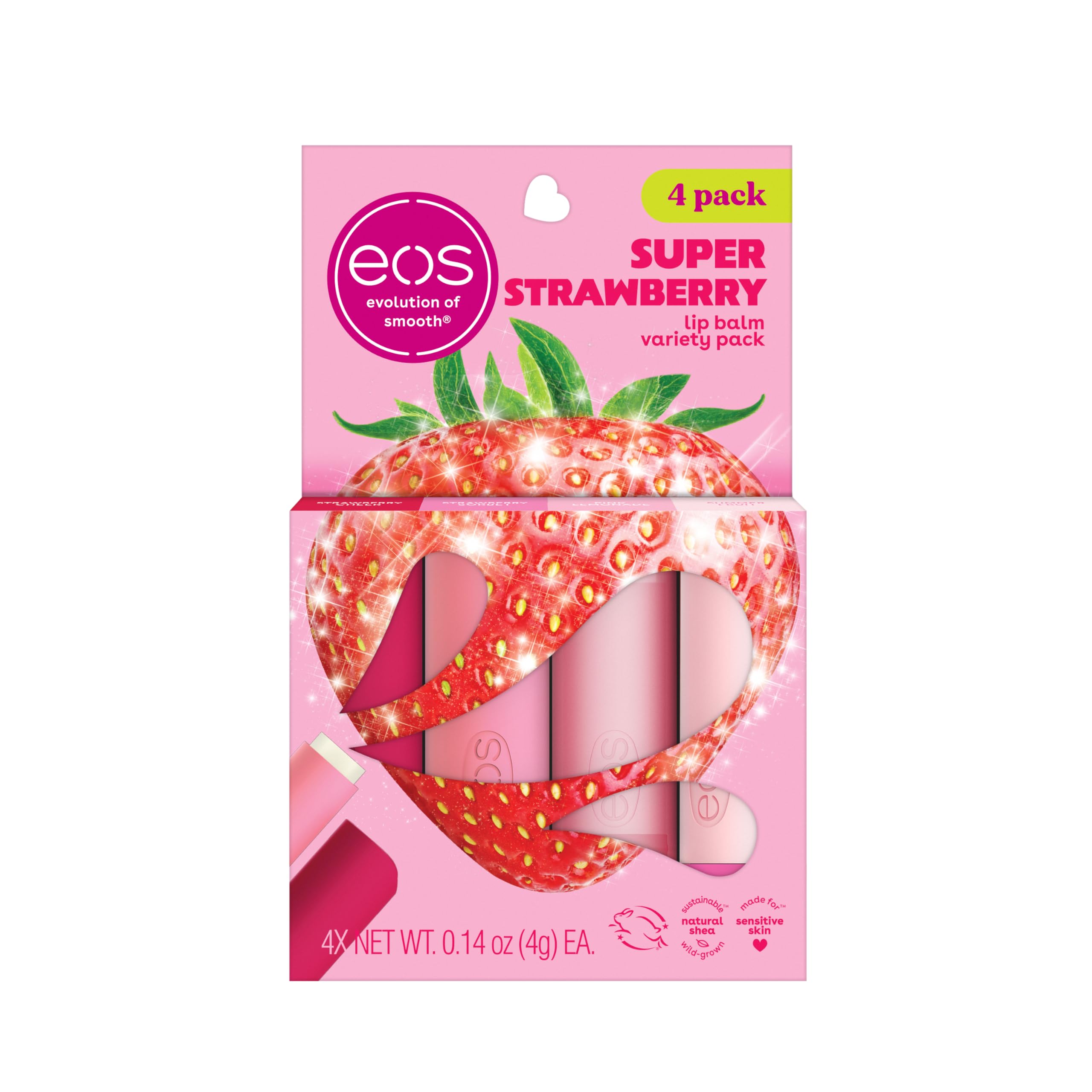 Foto 2 pulgar | Set De Regalo De Bálsamo Labial Eos Super Strawberry Lip Hidratator, Paquete De 4 - Venta Internacional.