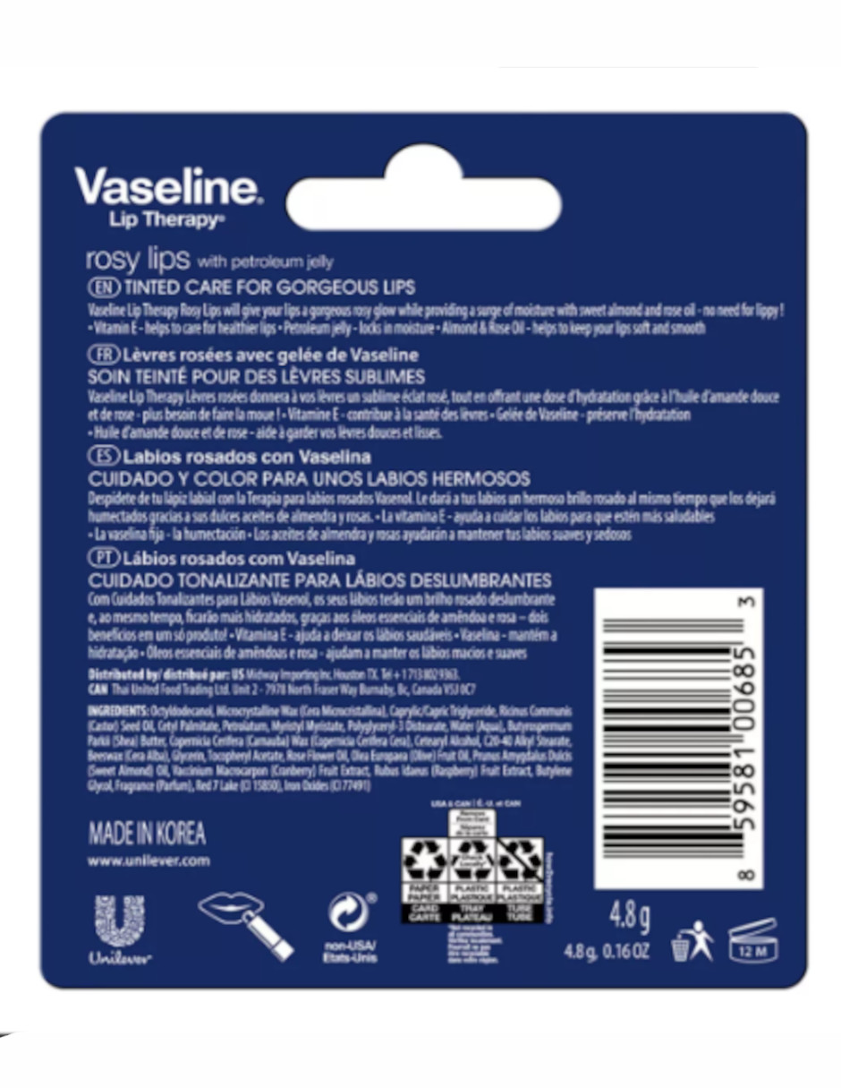 Foto 5 pulgar | Vaselina Balsamo Para Labios Lip Therapy Rosy Lips + Termo Güish Gratis