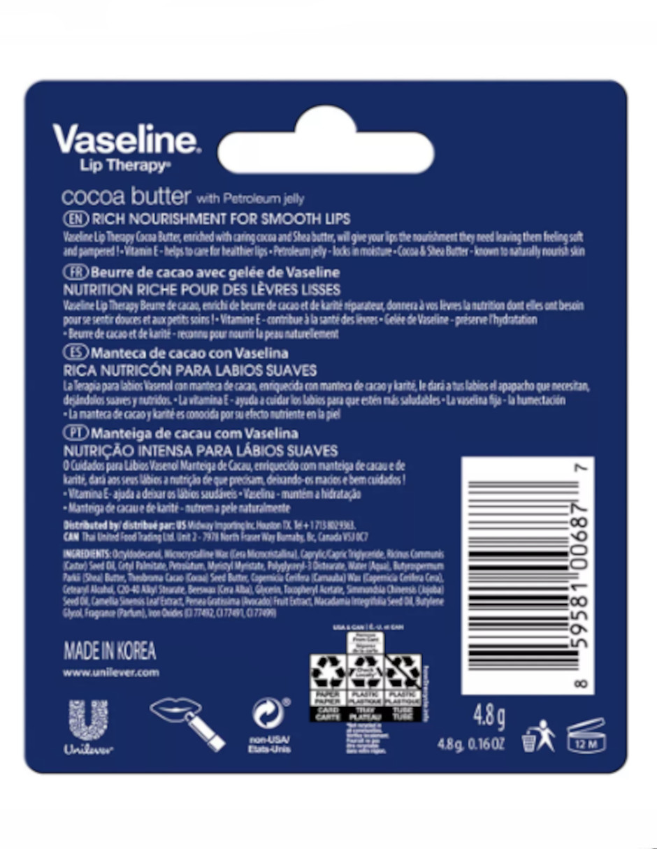 Foto 5 pulgar | Vaselina Balsamo Para Labios Lip Therapy Cocoa Butter + Termo Güish Gratis
