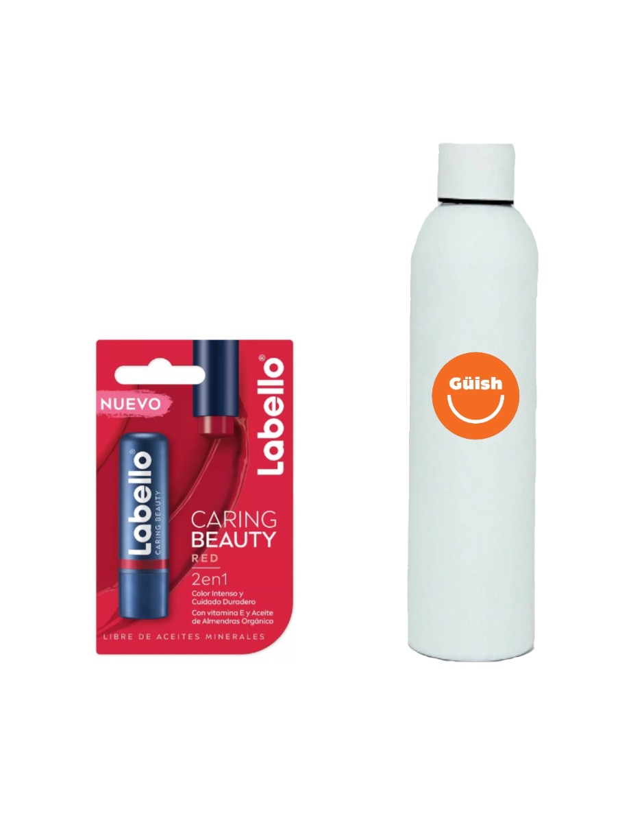 Bálsamo Labial Labello Caring Beauty Color Red + Termo De Güish Gratis