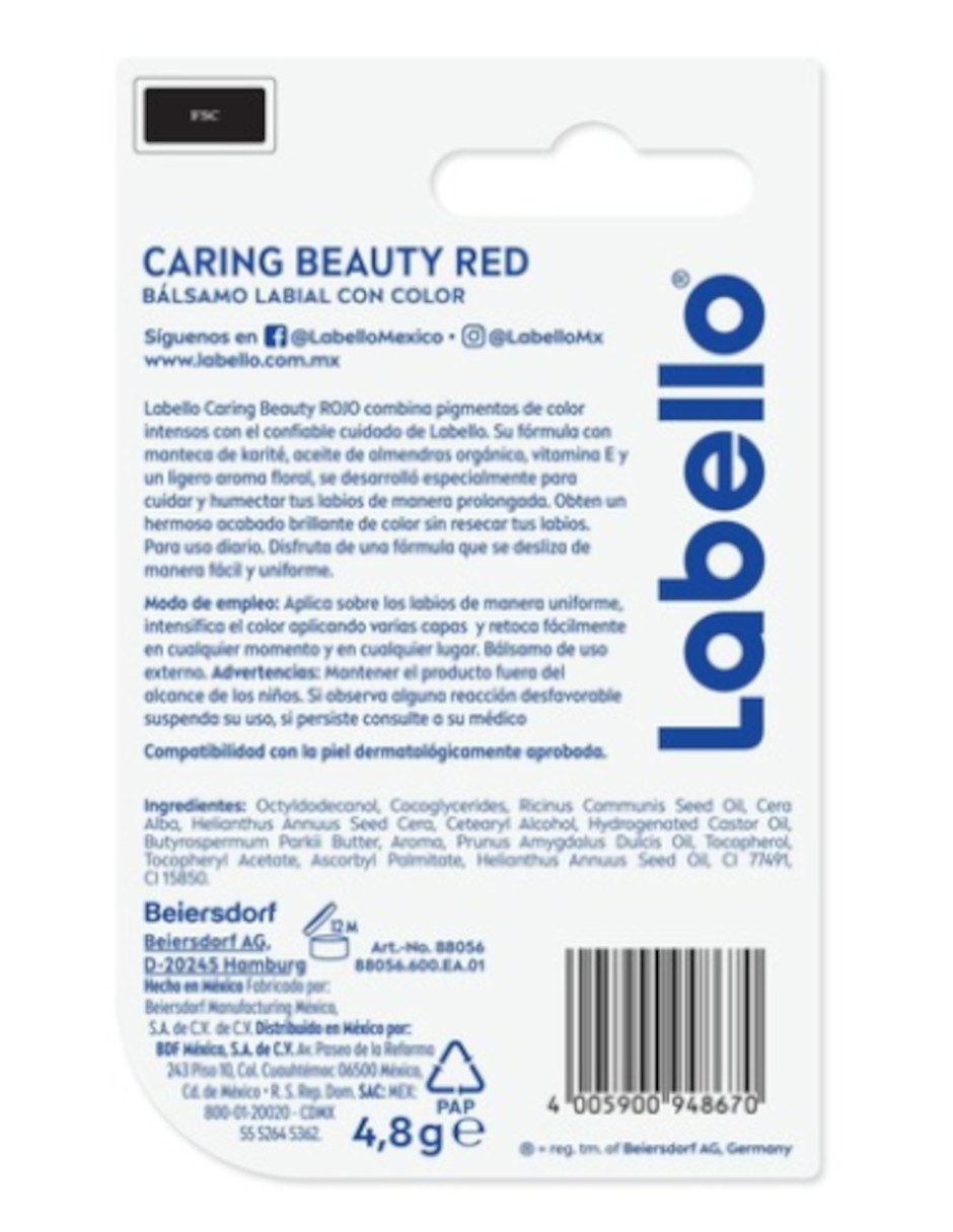 Foto 4 pulgar | Bálsamo Labial Labello Caring Beauty Color Red + Termo De Güish Gratis