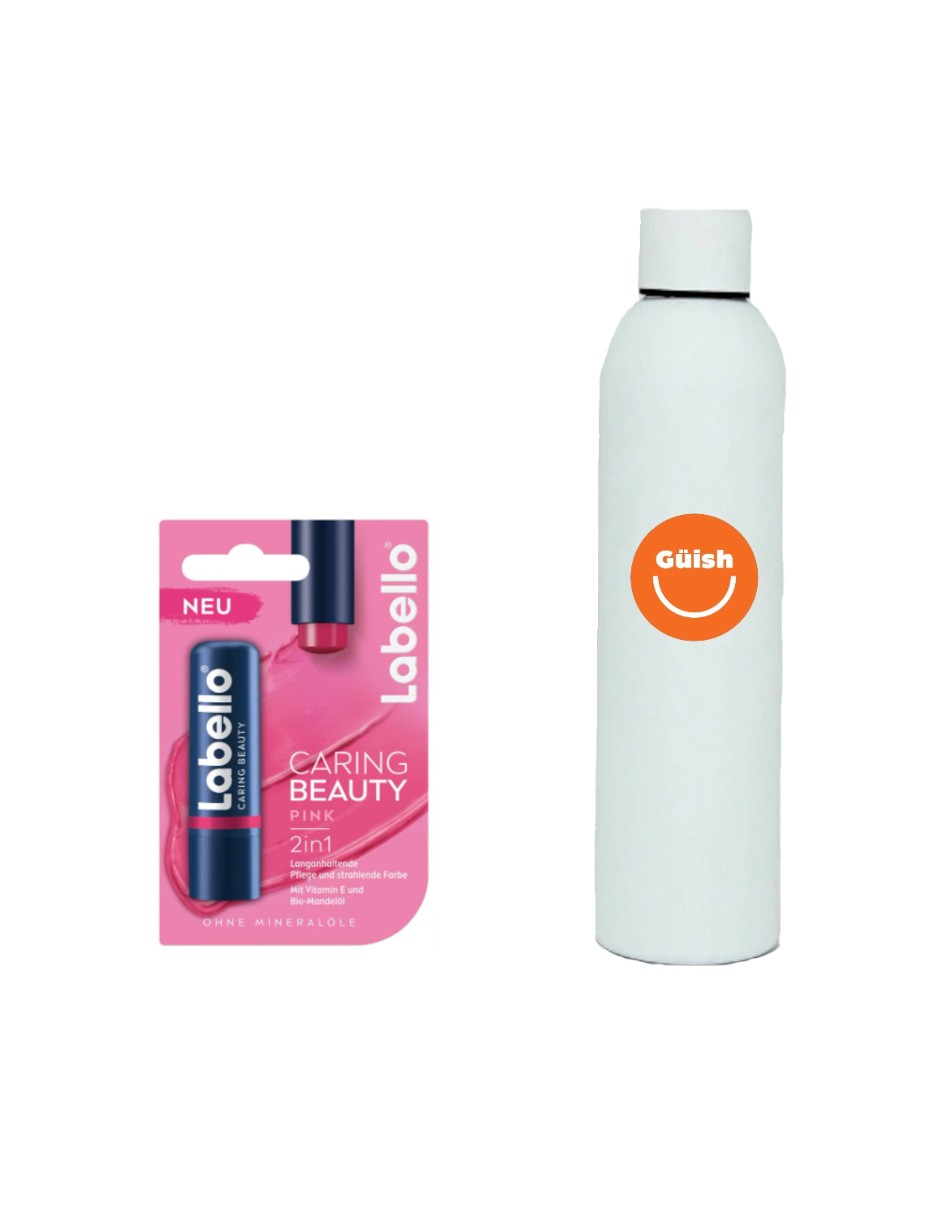 Bálsamo Labial Labello Caring Beauty 2 En 1 Color Pink + Termo Güish Gratis