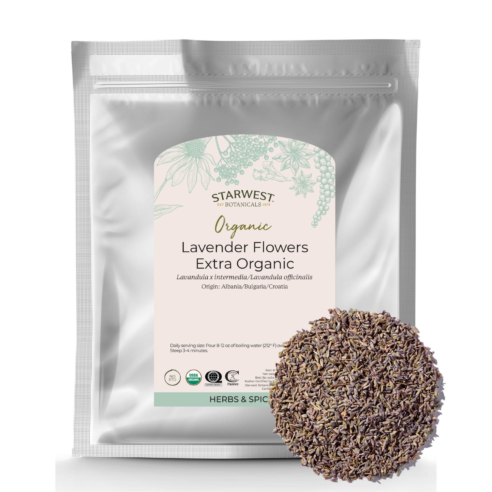 Flores Secas De Lavanda Starwest Botanicals, Bolsa Orgánica De 454 G - Venta Internacional.