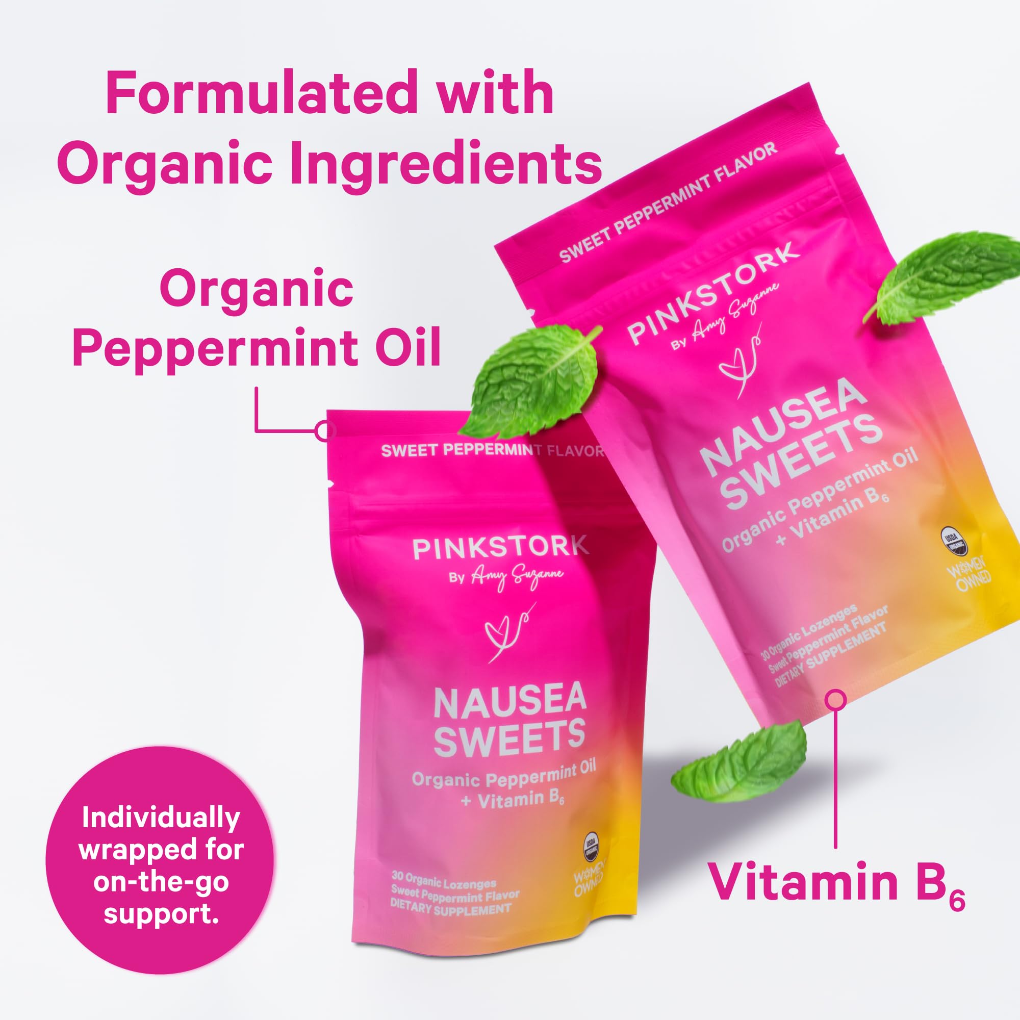 Foto 4 pulgar | Candies Pink Stork Organic Peppermint Para Las Náuseas Matutinas - Venta Internacional.