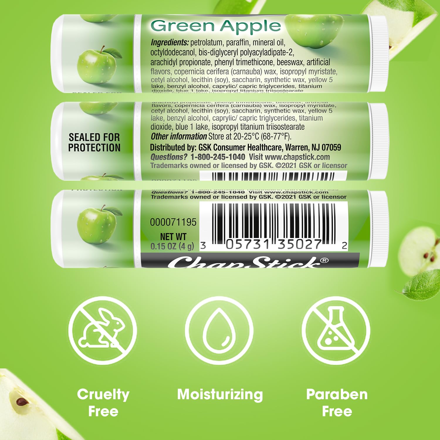 Foto 3 pulgar | Bálsamo Labial Chapstick, Hidratante Labial, Manzana Verde, Paquete De 12 - Venta Internacional.