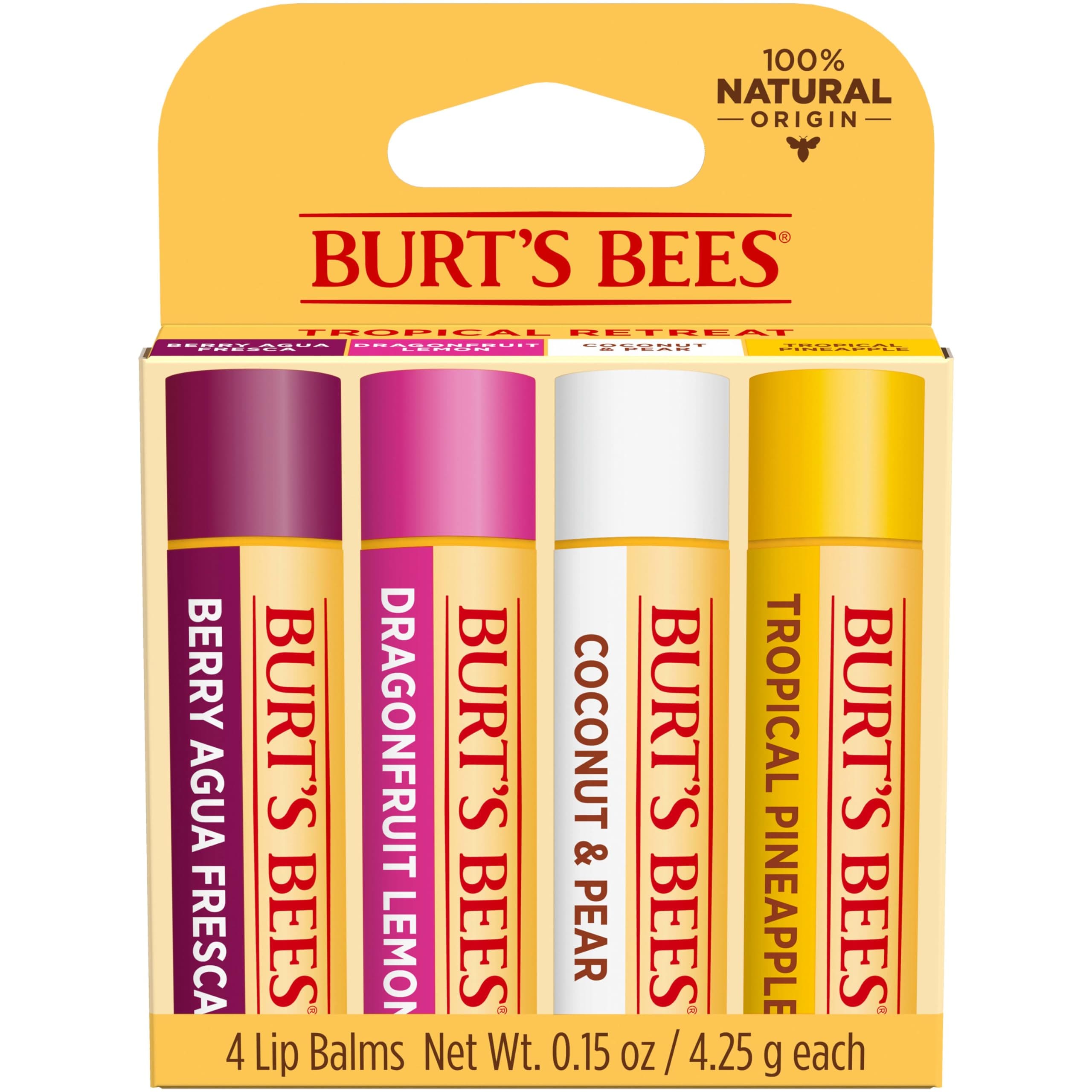 Bálsamo Labial Burt's Bees Tropical De Piña, Baya Y Fruta Del Dragón, Paquete De 4 - Venta Internacional. $596