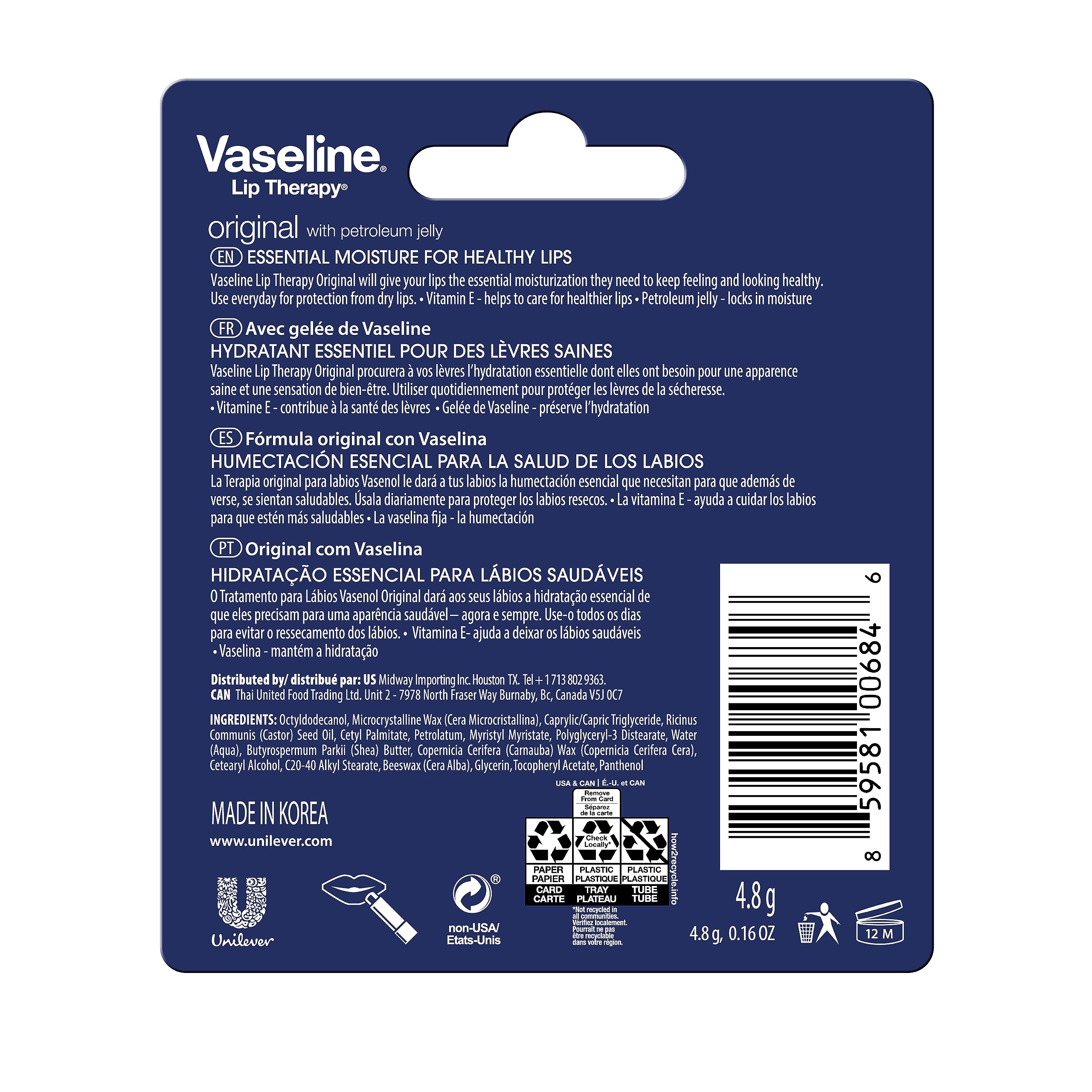 Foto 5 | Bálsamo Labial Vaseline Lip Therapy Care Original, Paquete De 4 Ml - Venta Internacional.