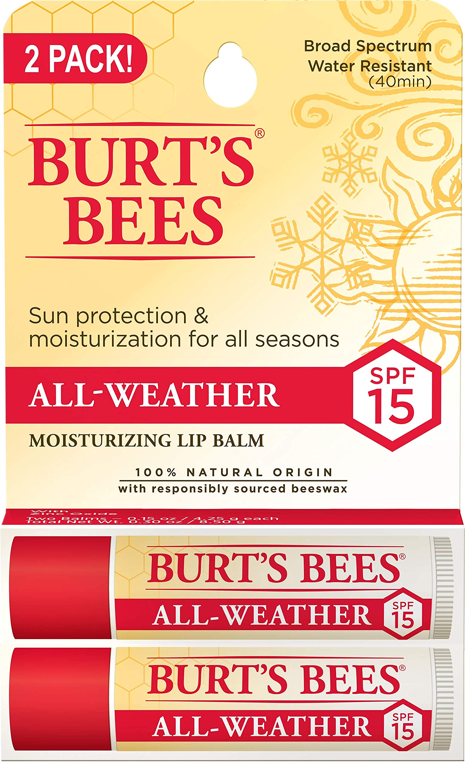 Foto 2 pulgar | Bálsamo Labial Burt's Bees Para Todo Clima, Hidratante Spf 15 (paquete De 2) - Venta Internacional.