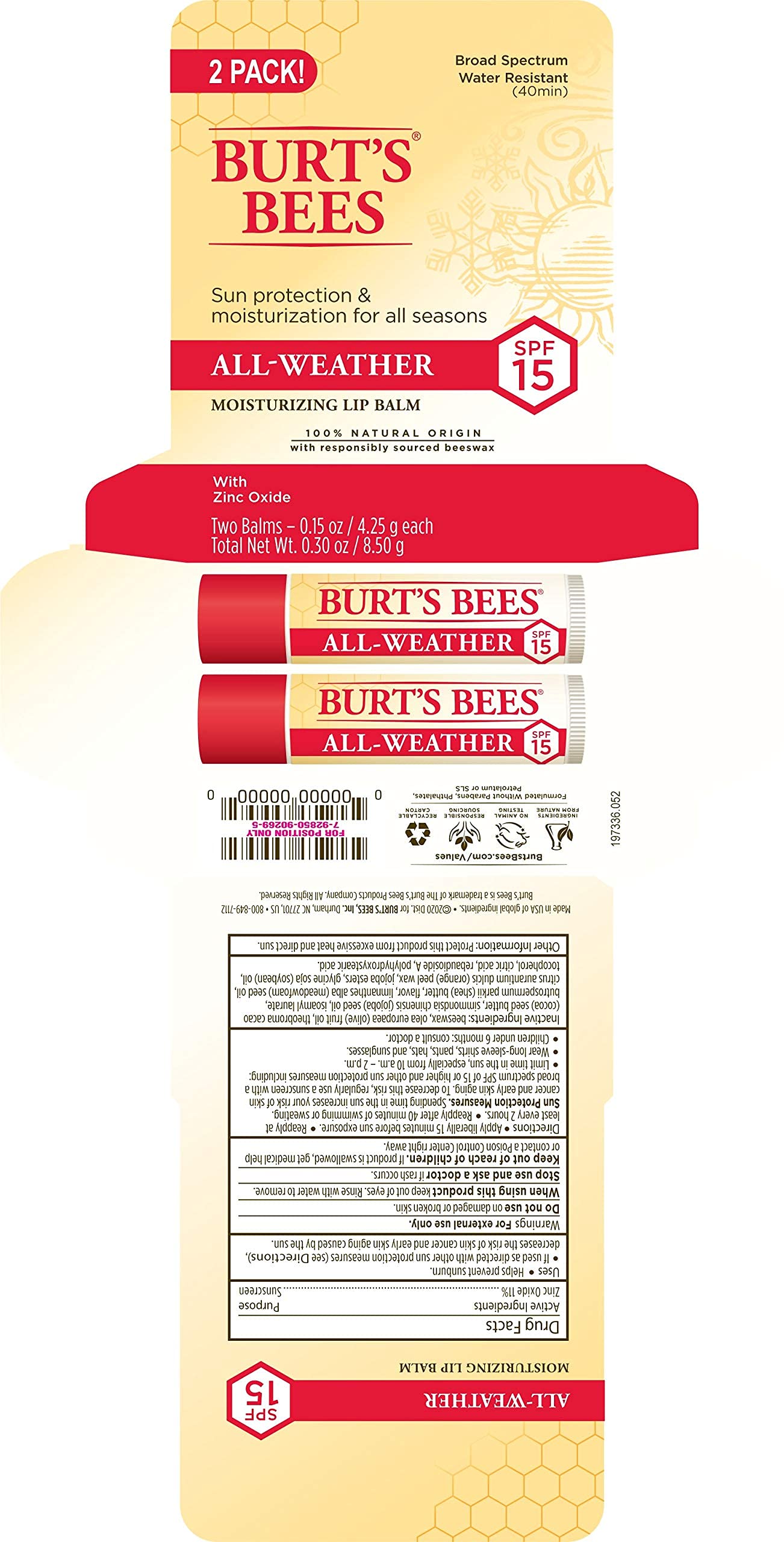 Foto 7 | Bálsamo Labial Burt's Bees Para Todo Clima, Hidratante Spf 15 (paquete De 2) - Venta Internacional.