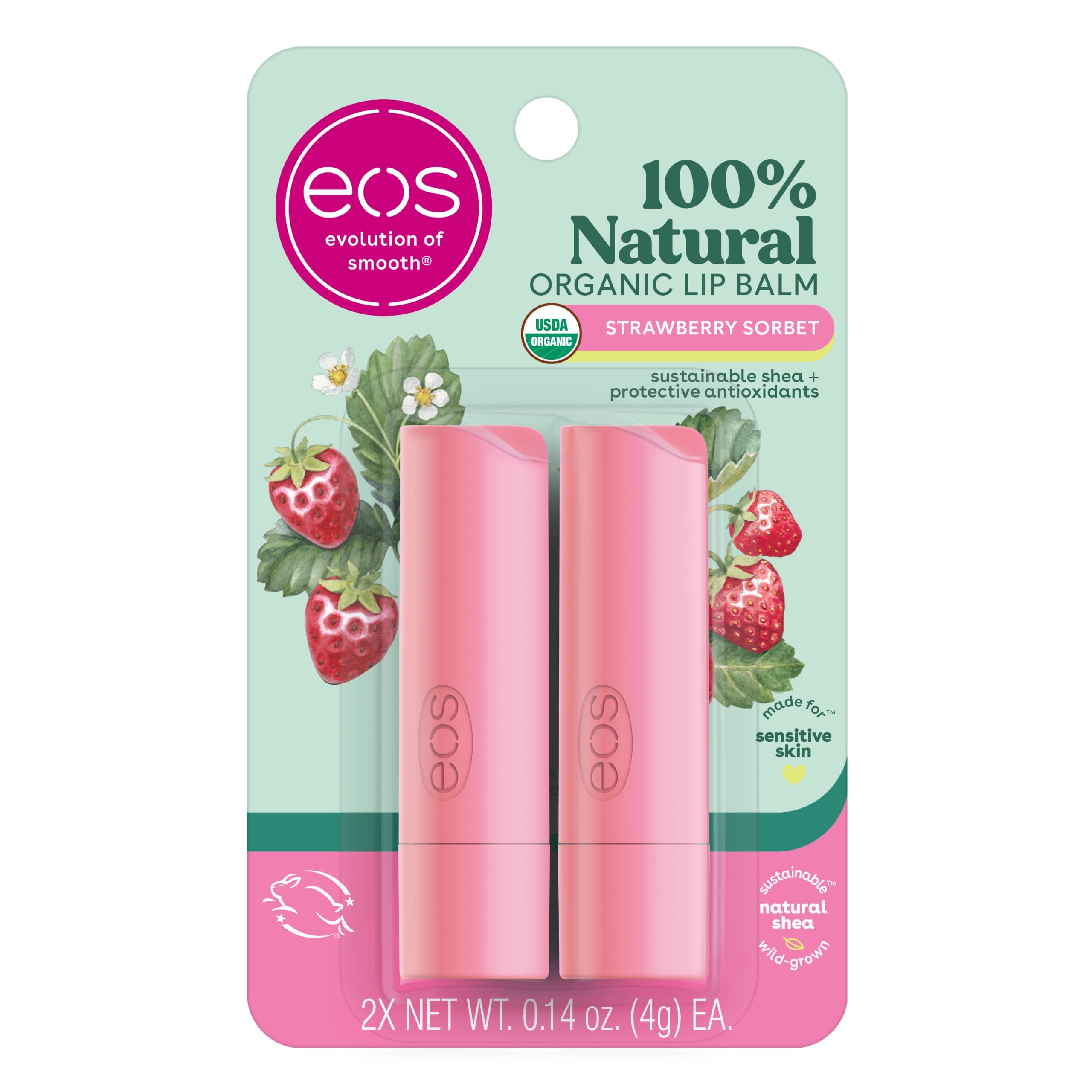 Foto 1 | Bálsamo Labial Eos, Sorbete De Fresa 100% Natural Y Orgánico, 4 Ml X2 - Venta Internacional.