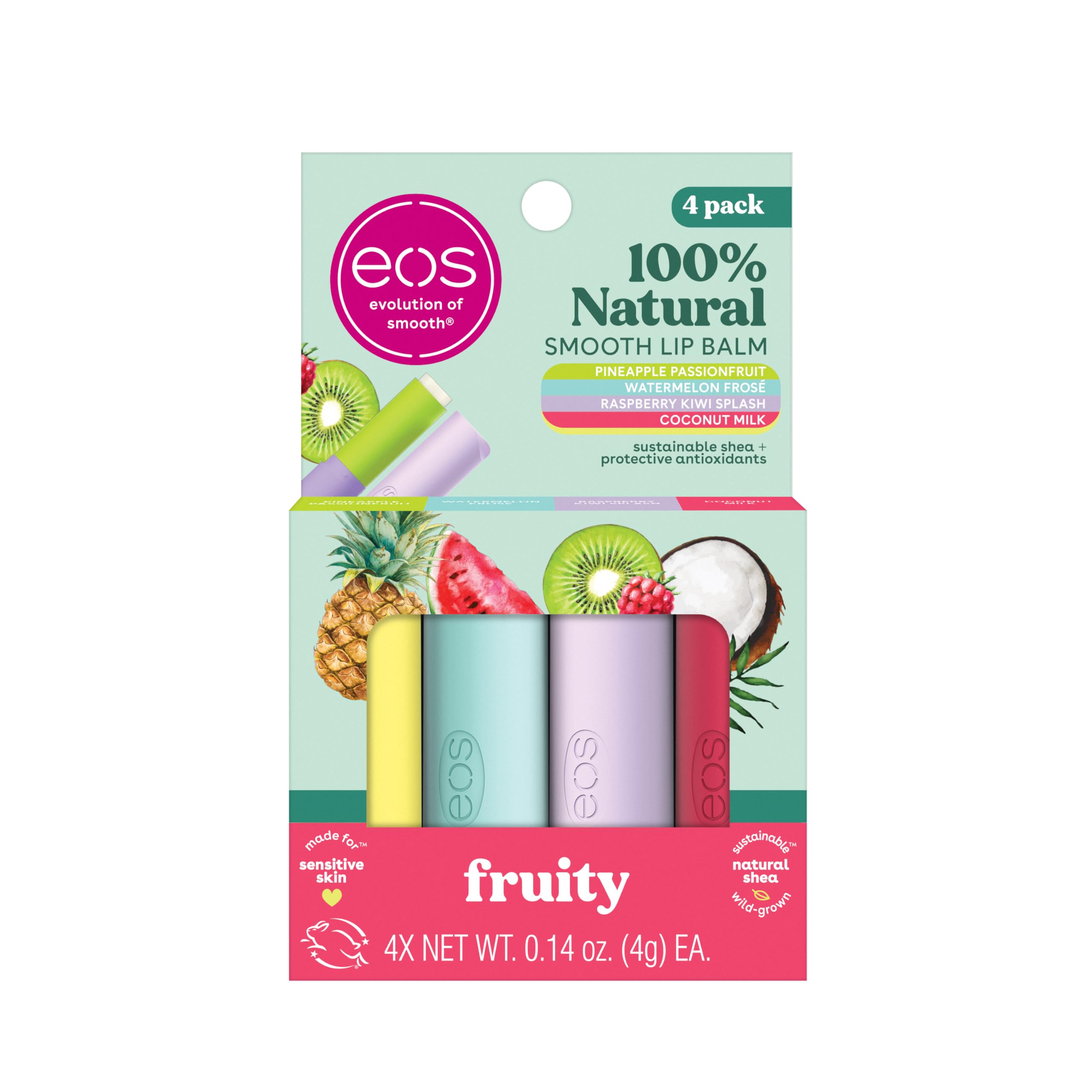 Foto 1 | Bálsamos Labiales Eos 100% Natural De Leche De Coco, Piña Y Sandía - Venta Internacional.
