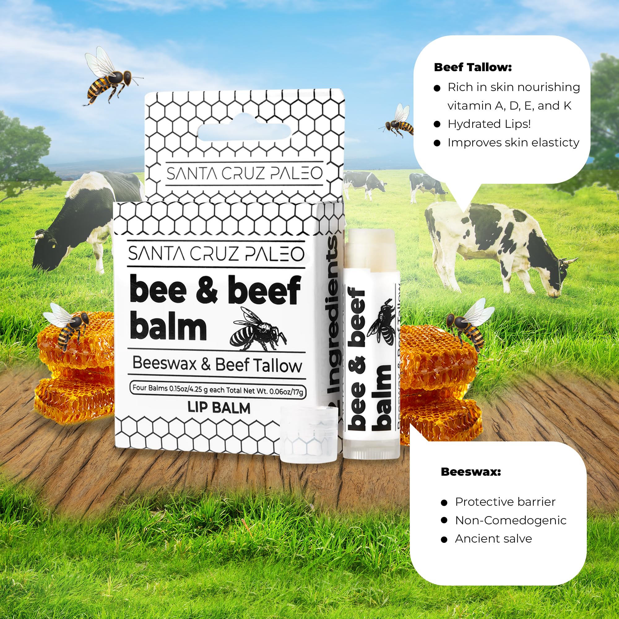 Foto 5 pulgar | Bálsamo Labial Santa Cruz Paleo, Sebo De Ternera, Cera De Abejas, Hidratante - Venta Internacional.