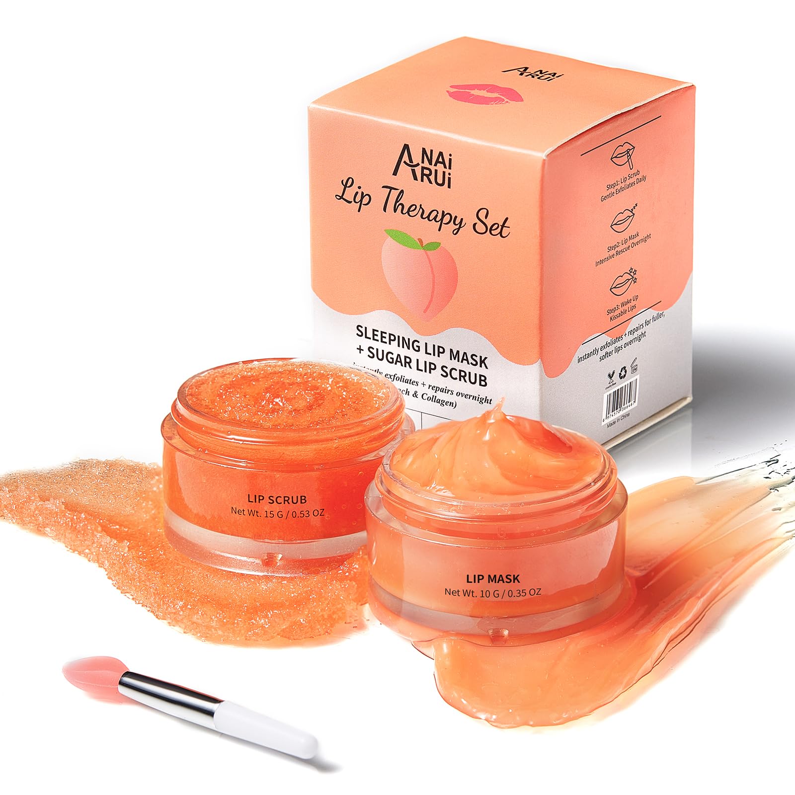 Foto 2 pulgar | Set De Mascarilla Y Exfoliante Labial Anai Rui Lip Care Kit Peach - Venta Internacional.