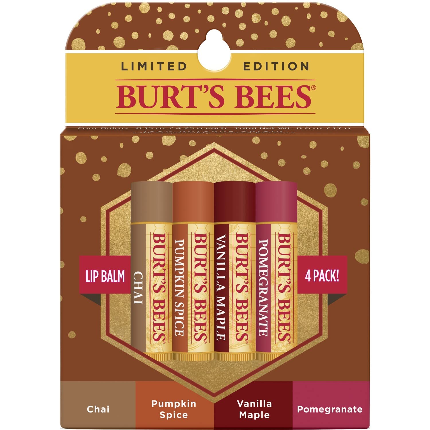 Foto 1 | Bálsamo Labial Burt's Bees Winter Variety Pack De 4 X 4,25 Ml De Té Chai - Venta Internacional.