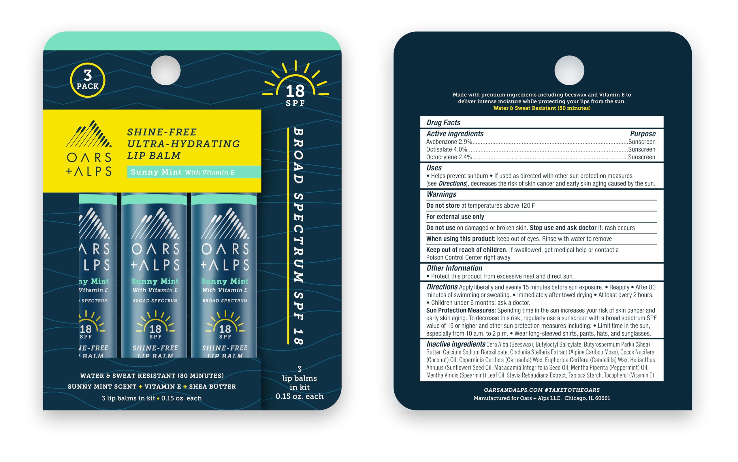 Foto 6 | Bálsamo Labial Y Protector Solar Spf 18 Oars + Alps Shine Free, Paquete De 3 - Venta Internacional.