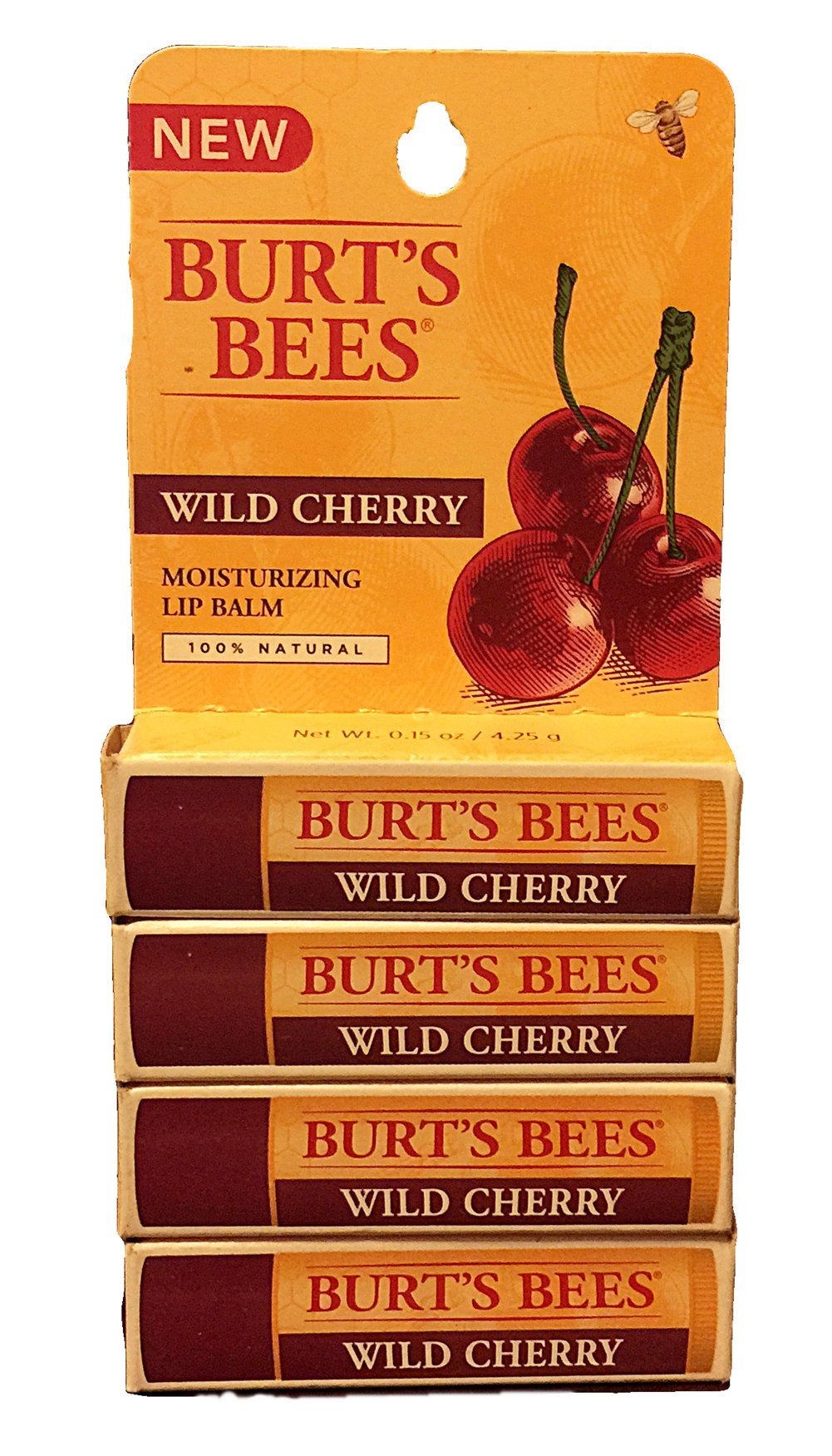 Bálsamo Labial Burt's Bees Wild Cherry Hidratante, Paquete De 4 Unidades, 4,25 Ml - Venta Internacional.