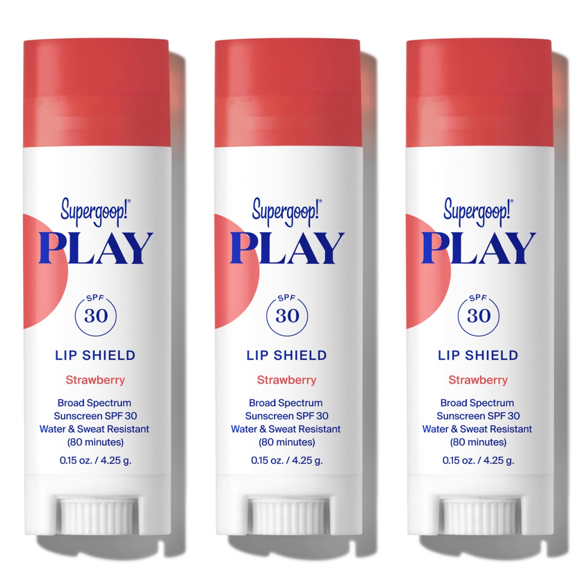 Bálsamo Labial Supergoop! Protector Labial Play Spf 30, Color Fresa, Paquete De 3 - Venta Internacional.