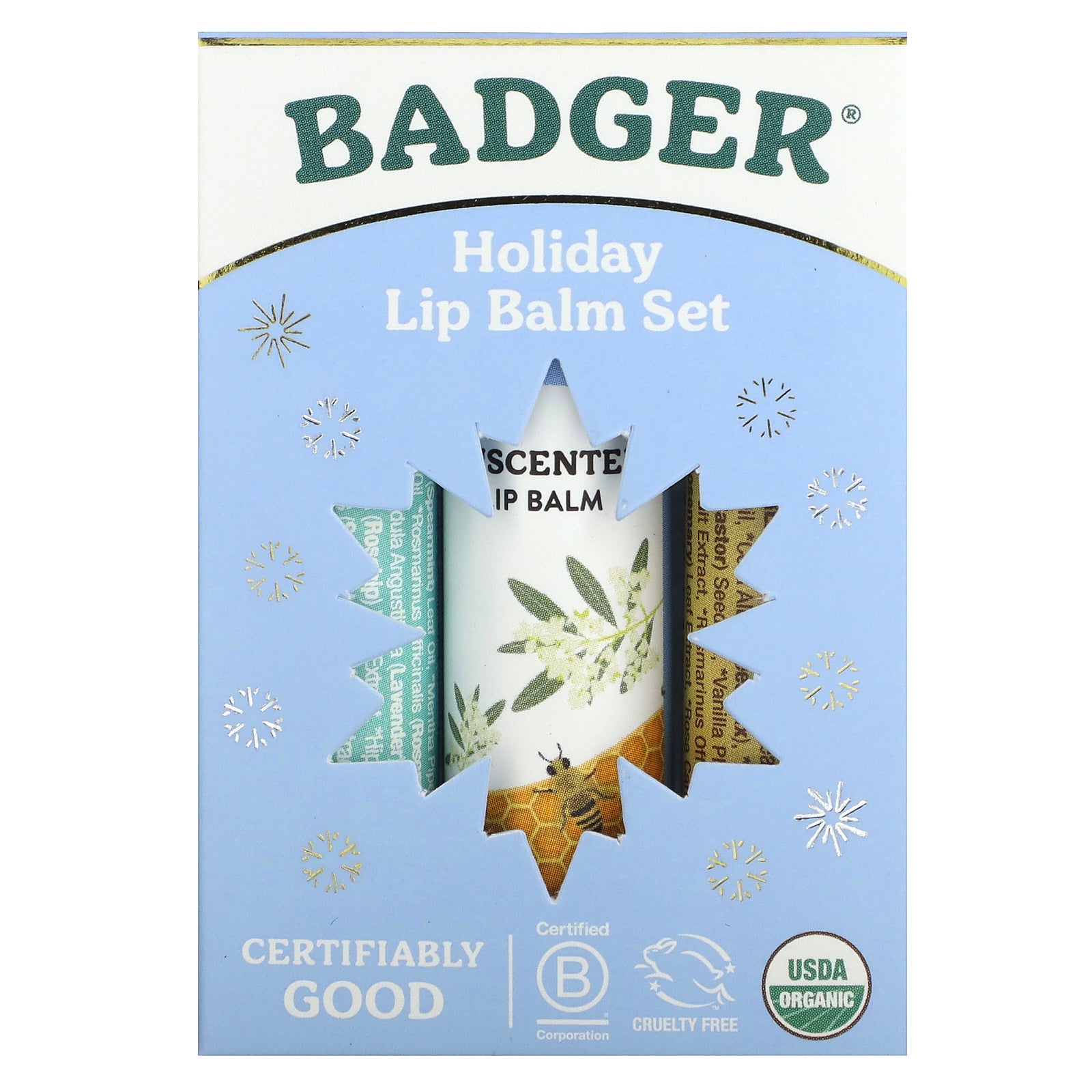 Foto 2 | Set De Bálsamo Labial Badger Holiday, 3 Unidades, 4,2 G Cada Una, Caja Azul - Venta Internacional.