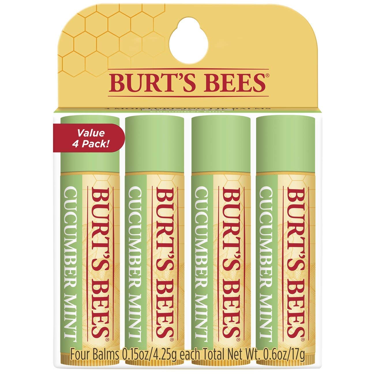 Bálsamo Labial Burt's Bees 100% De Origen Natural, Pepino Y Menta X4 - Venta Internacional.