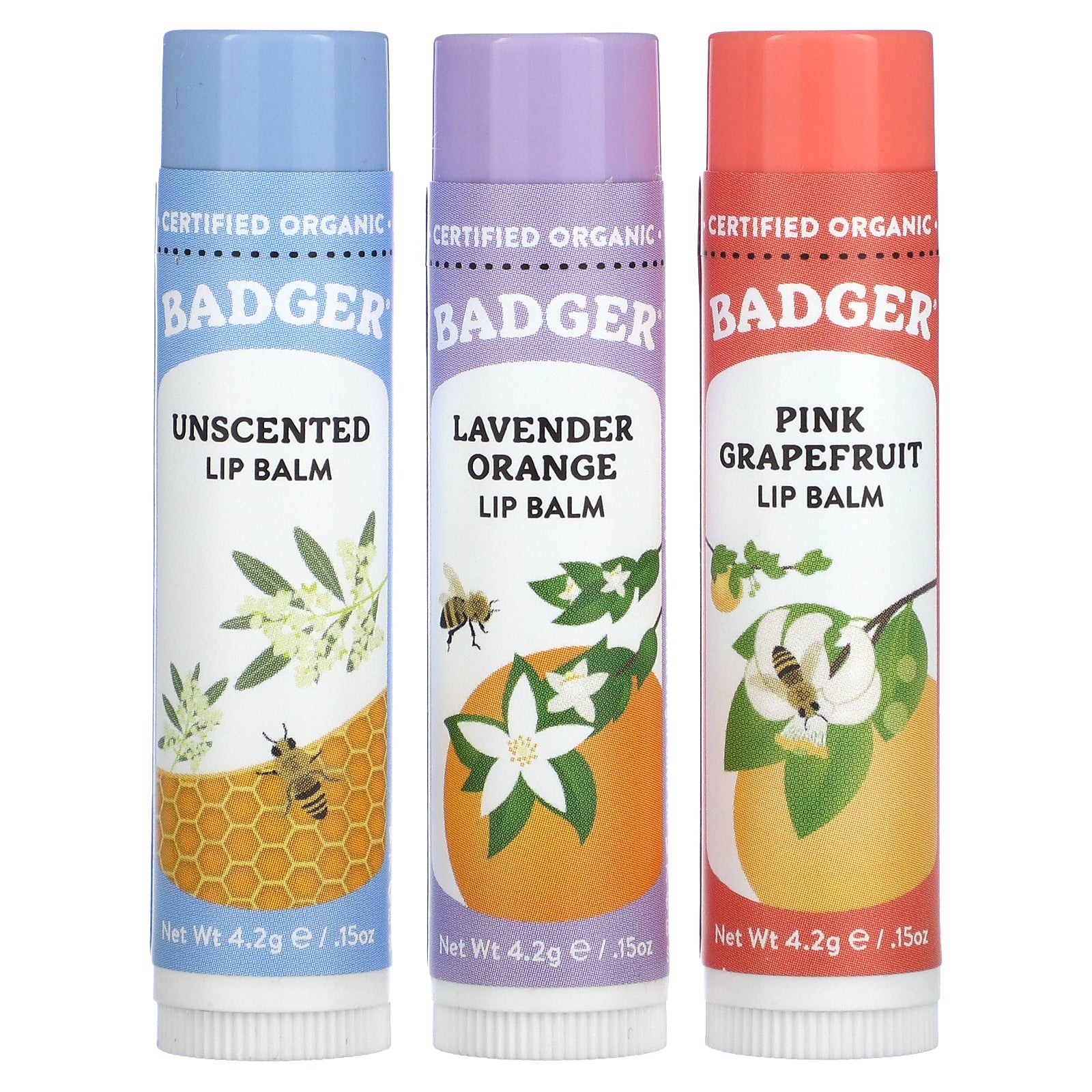 Set De Bálsamo Labial Badger Holiday, 3 Unidades, 4,2 G Cada Una, Caja Roja - Venta Internacional.