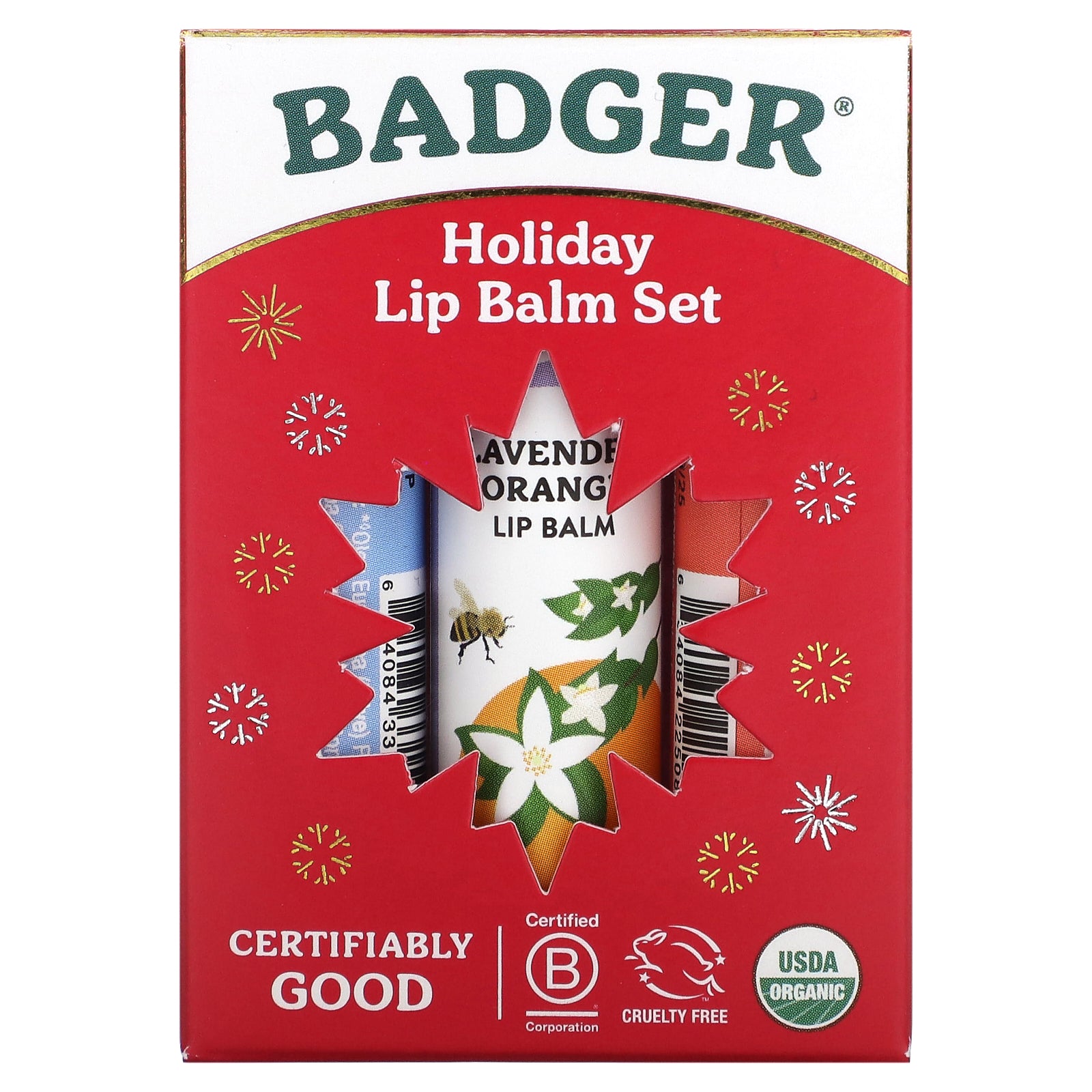Foto 2 | Set De Bálsamo Labial Badger Holiday, 3 Unidades, 4,2 G Cada Una, Caja Roja - Venta Internacional.