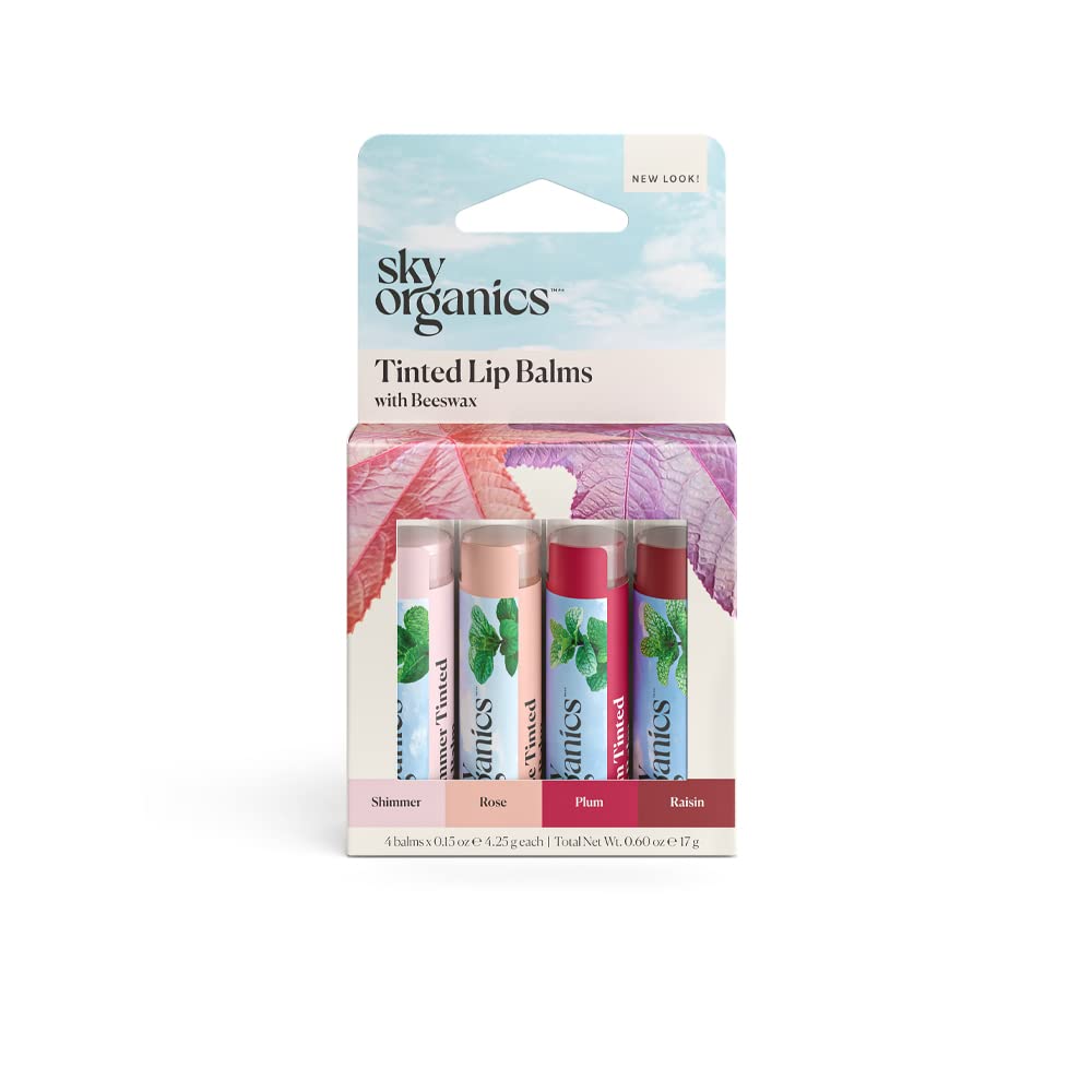 Bálsamos Labiales Tintados Sky Organics Con Cera De Abejas Y Aceites Vegetales, Paquete De 4 - Venta Internacional.