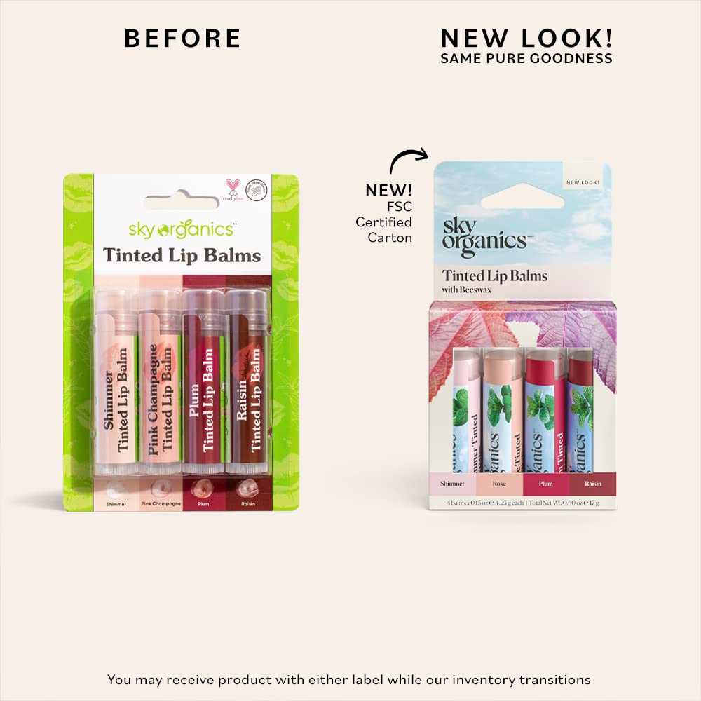Foto 4 pulgar | Bálsamos Labiales Tintados Sky Organics Con Cera De Abejas Y Aceites Vegetales, Paquete De 4 - Venta Internacional.