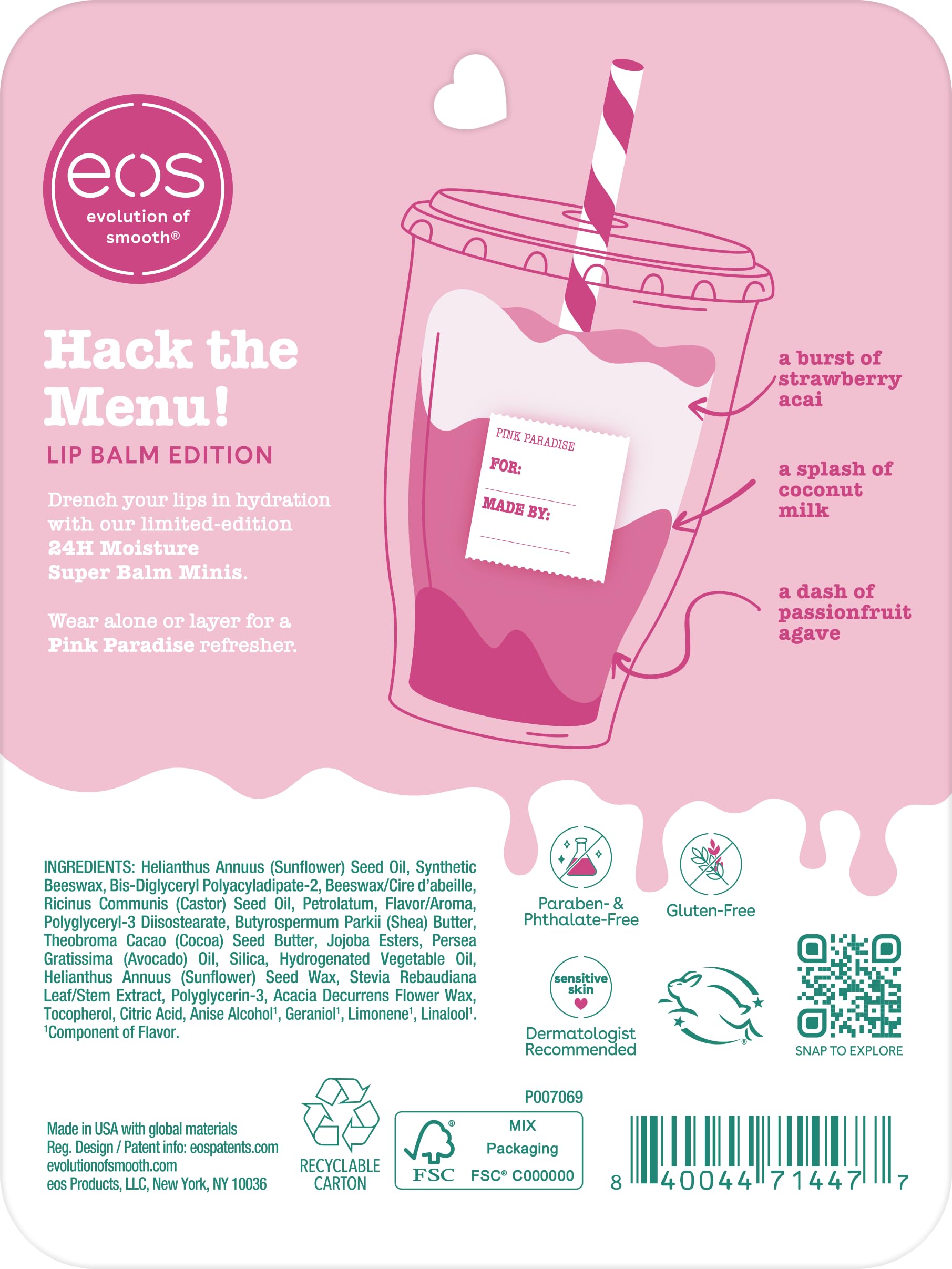 Foto 4 | Bálsamos Labiales Eos 24h Moisture Super Balms Minis Pink Paradise - Venta Internacional.