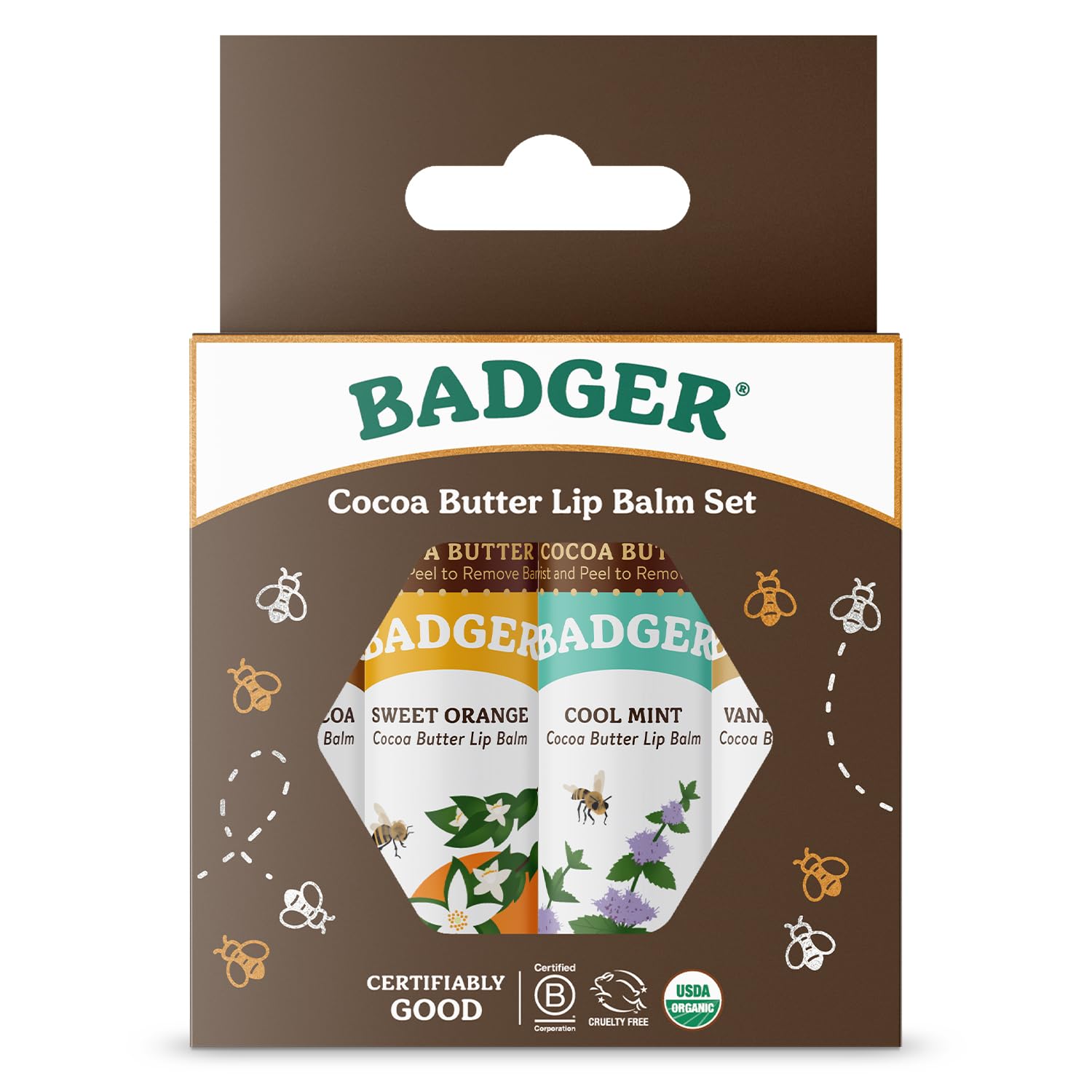 Set De Bálsamo Labial Badger  Manteca De Cacao Orgánica De Comercio Justo  Paquete De 4 - Venta Internacional.