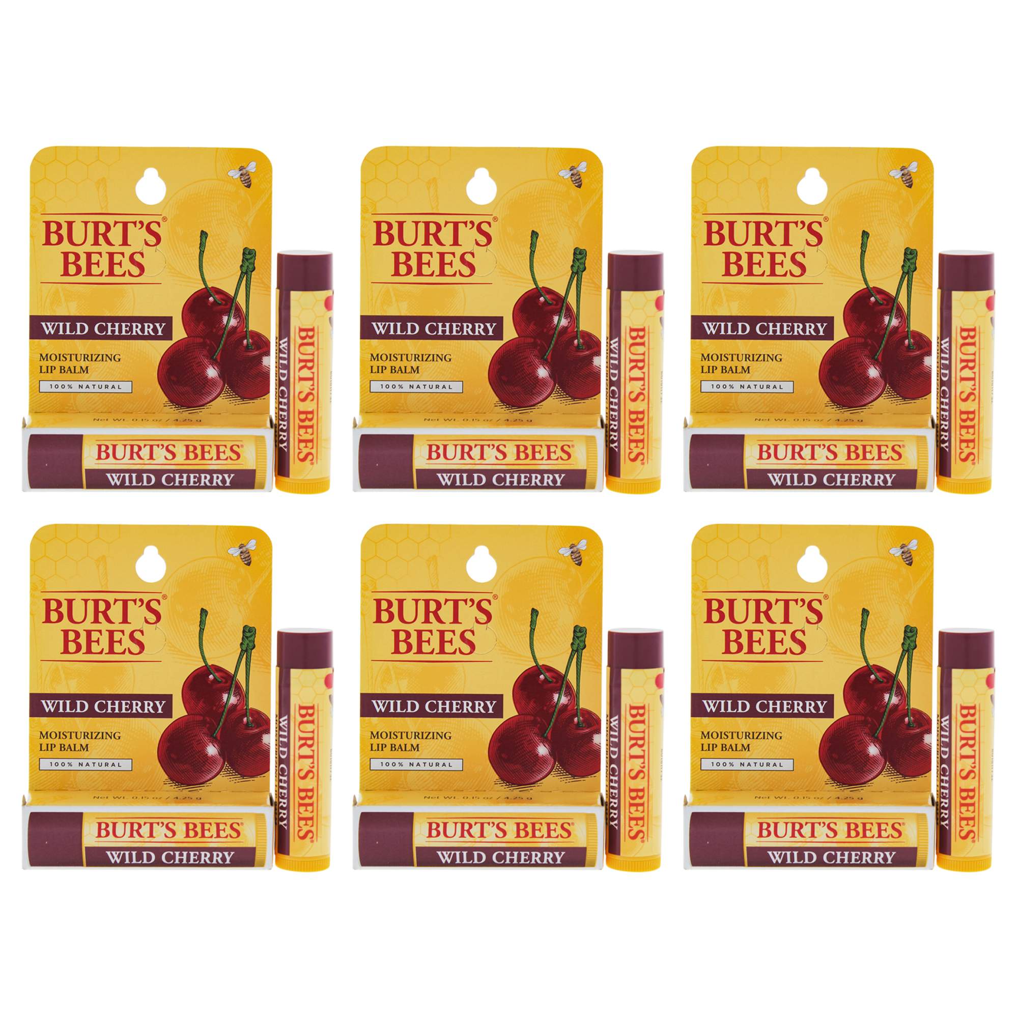 Bálsamo Labial Hidratante Burts Bees Wild Cherry  Paquete De 6 - Venta Internacional.