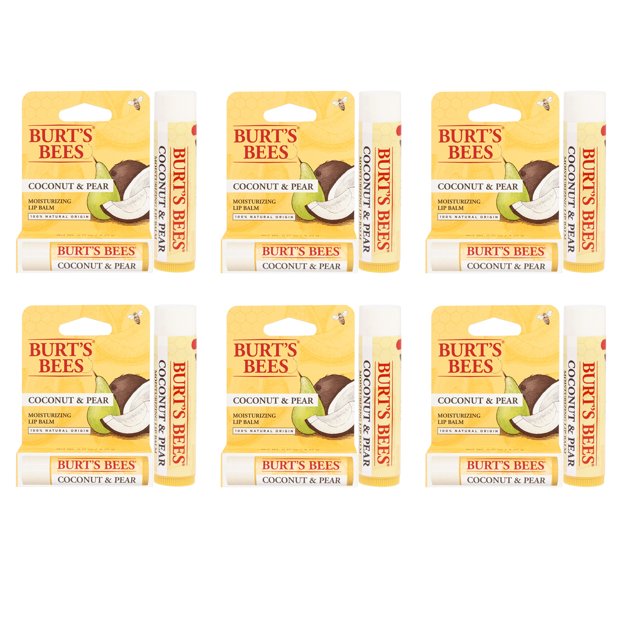 Bálsamo Labial Burts Bees Hidratante De Coco Y Pera X6 - Venta Internacional.