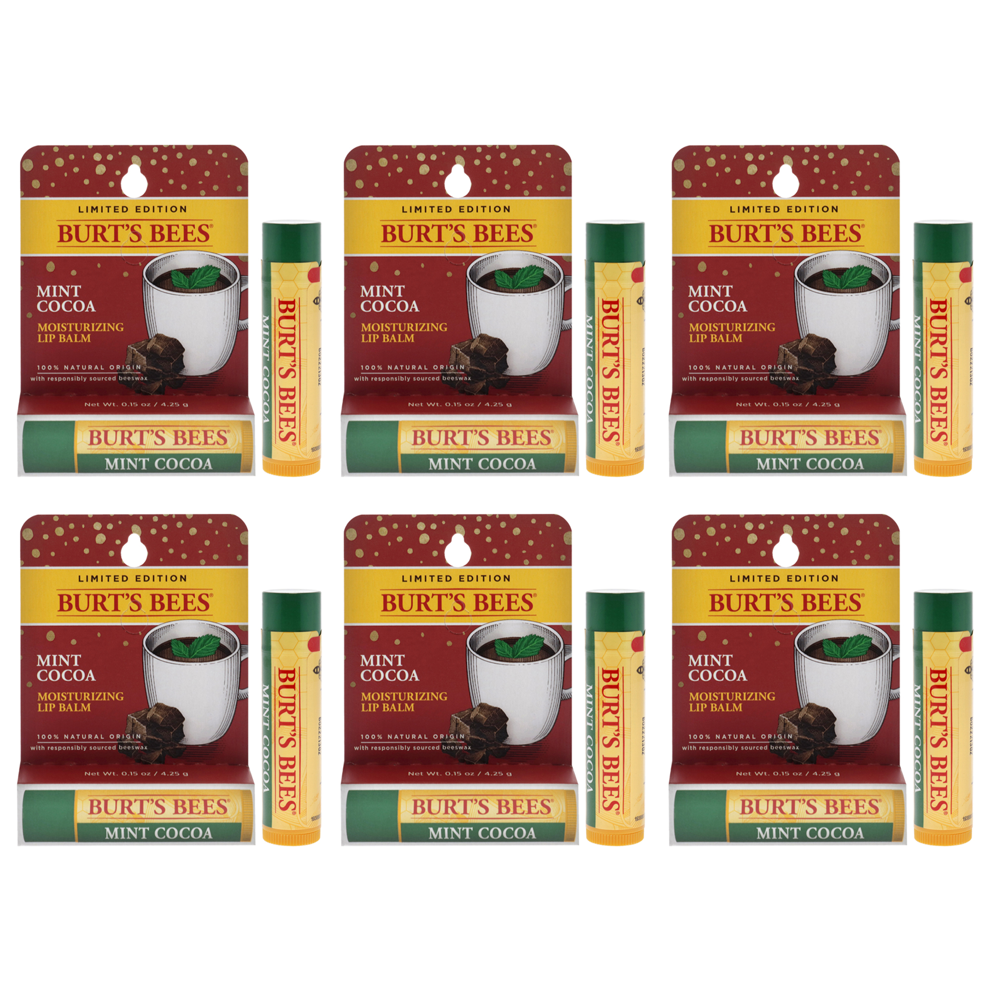 Bálsamo Labial Burts Bees  Hidratante Con Menta Y Cacao  Paquete De 6 - Venta Internacional.