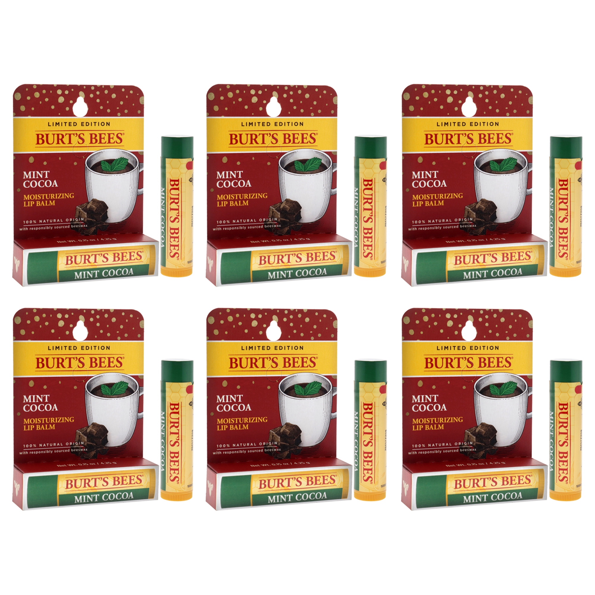 Foto 3 | Bálsamo Labial Burts Bees  Hidratante Con Menta Y Cacao  Paquete De 6 - Venta Internacional.