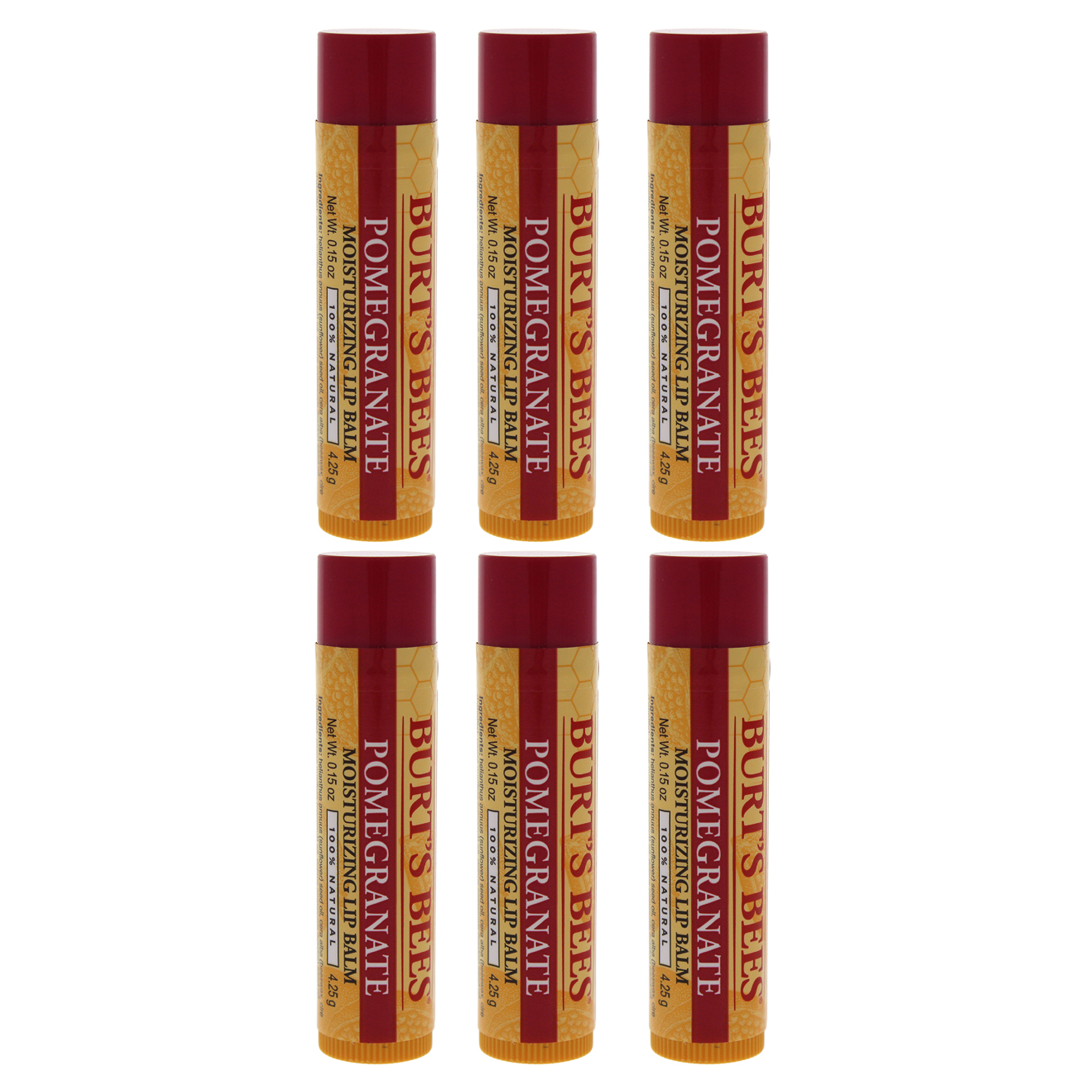 Bálsamo Labial Burts Bees Pomegranate Hidratante  Paquete De 6 - Venta Internacional.
