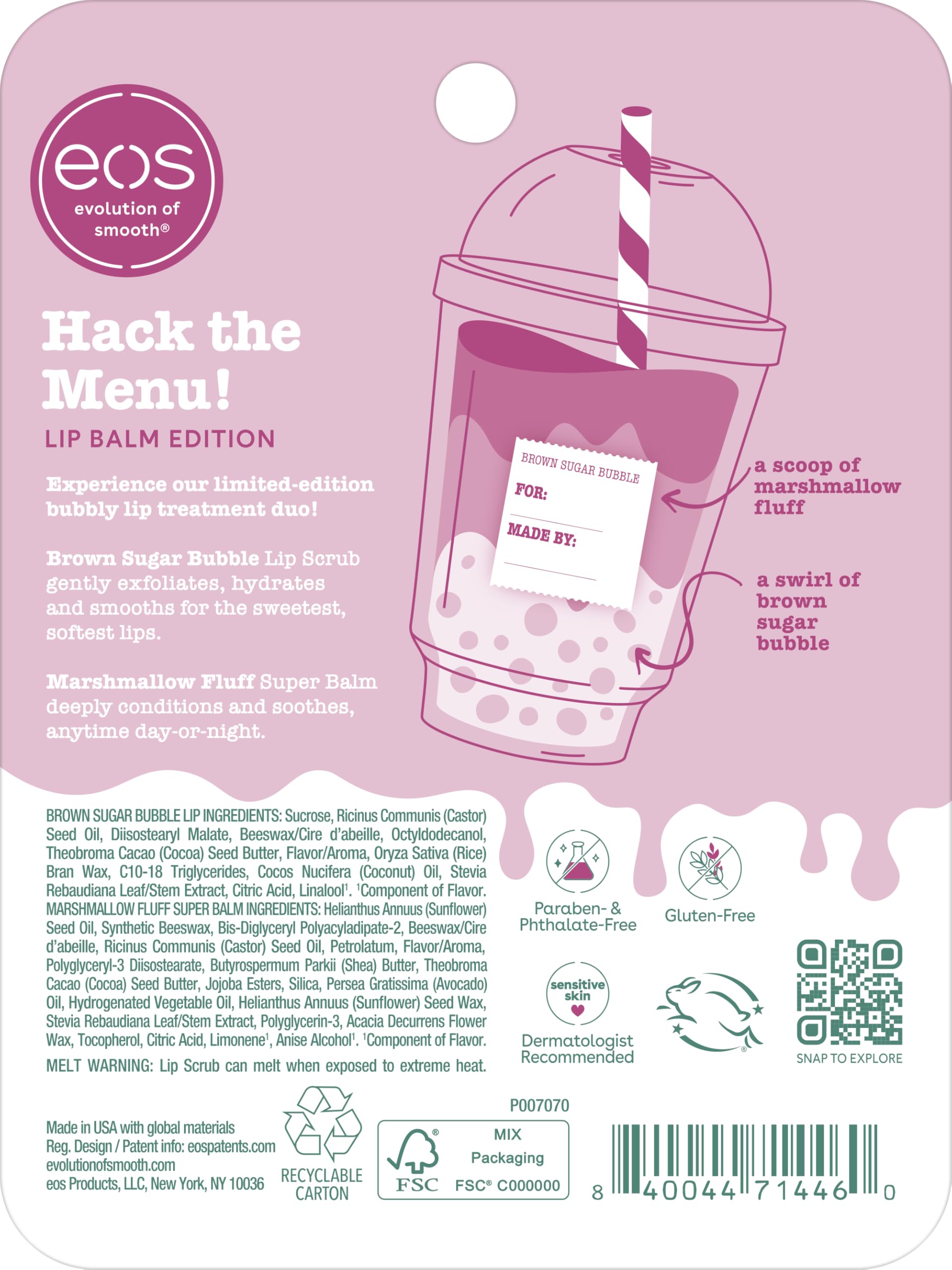 Foto 6 pulgar | Set De Regalo Eos Flavor Lab Secret Menu Brown Sugar Boba Lip - Venta Internacional.