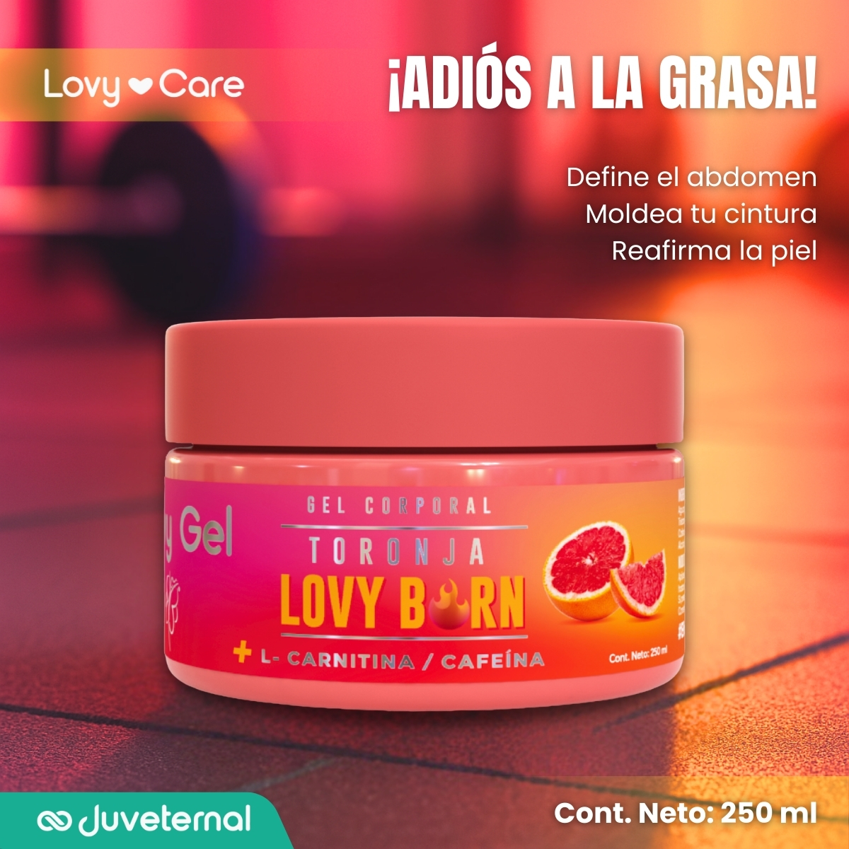 Foto 5 pulgar | LOVY CARE Gel Corporal de Toronja Sport con L-Carnitina + Mentol + Cafeína, 250 ml, Reafirmante y Tonificante