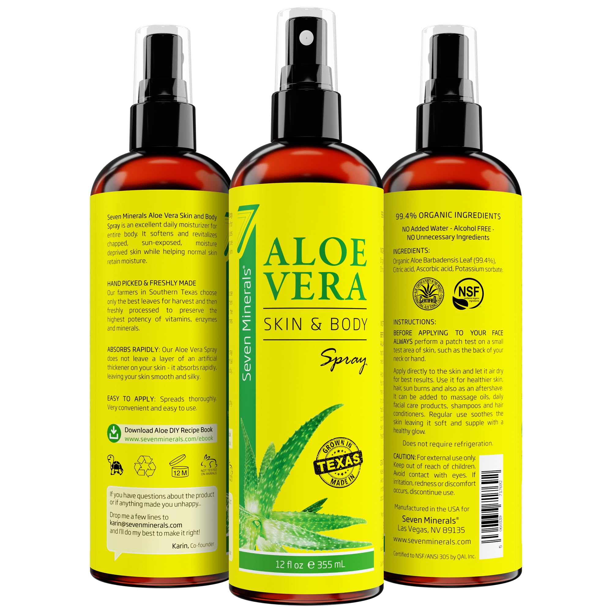 Foto 7 pulgar | Spray De Aloe Vera Con Siete Minerales Orgánicos Para Cuerpo Y Cabello, 355 Ml - Venta Internacional.