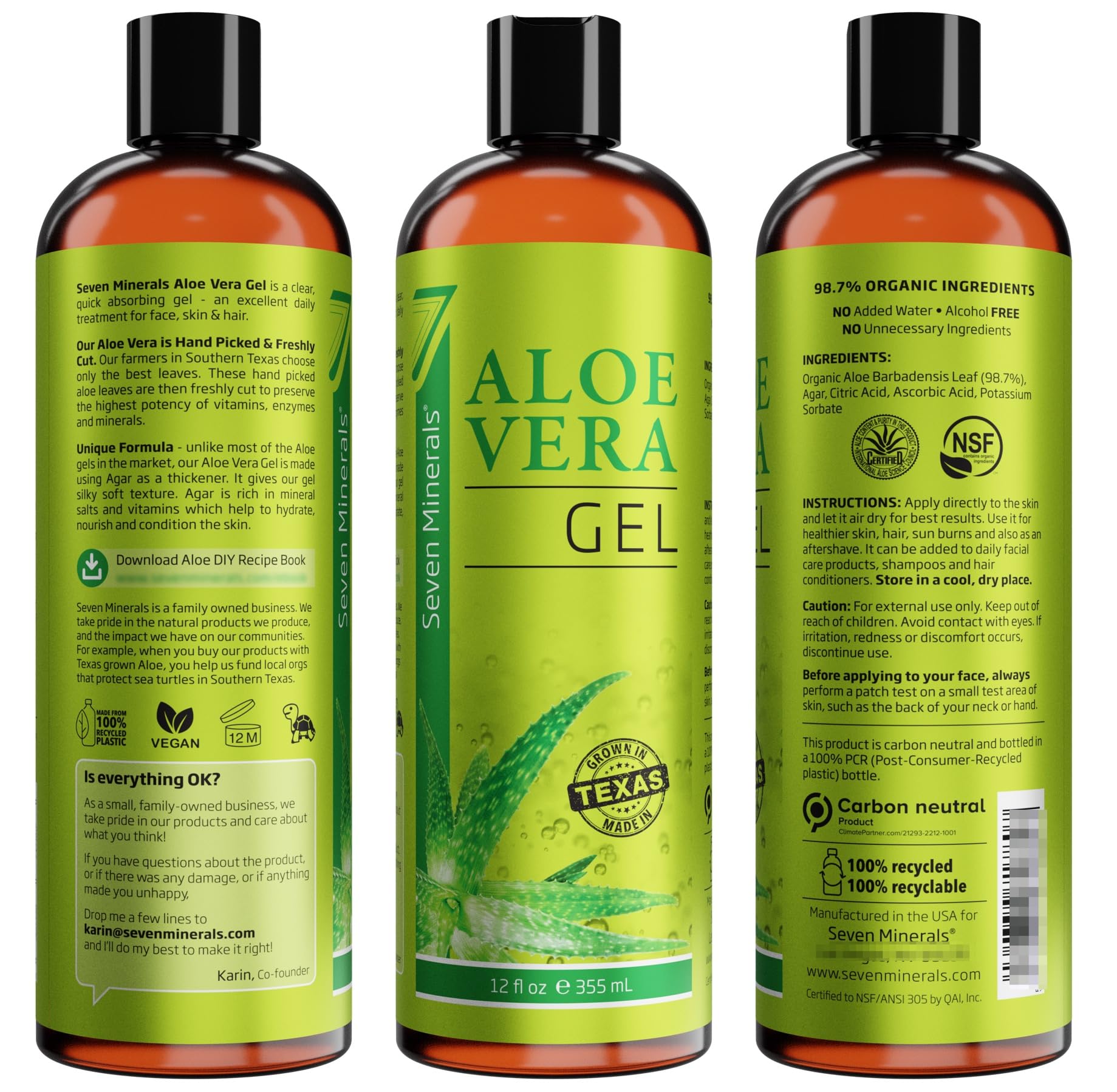 Foto 7 pulgar | Gel de Aloe Vera Seven Minerals 355 ml Orgánico - Venta Internacional