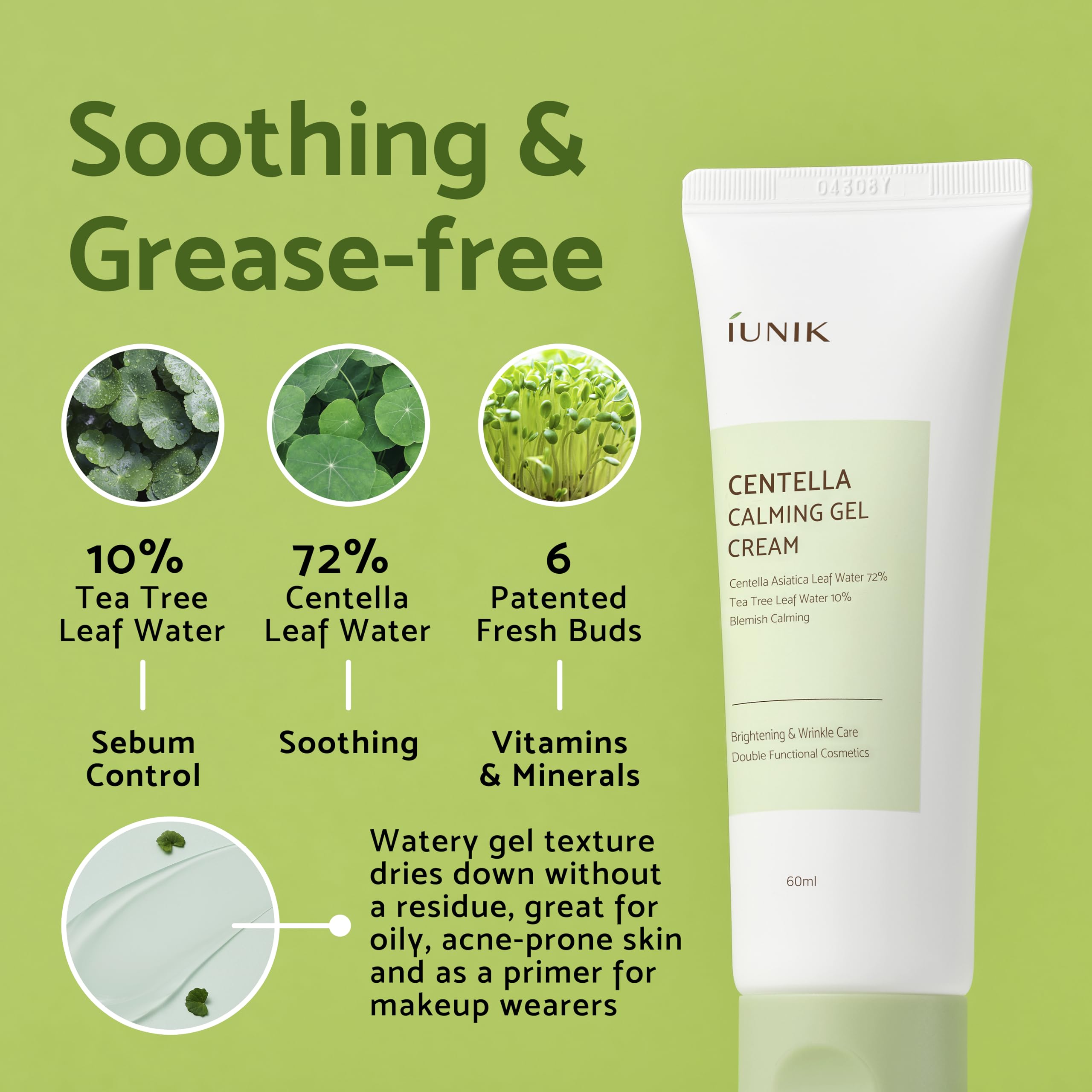 Foto 4 pulgar | Crema Hidratante En Gel Iunik Centella 70% Calmante Con Árbol De Té - Venta Internacional.