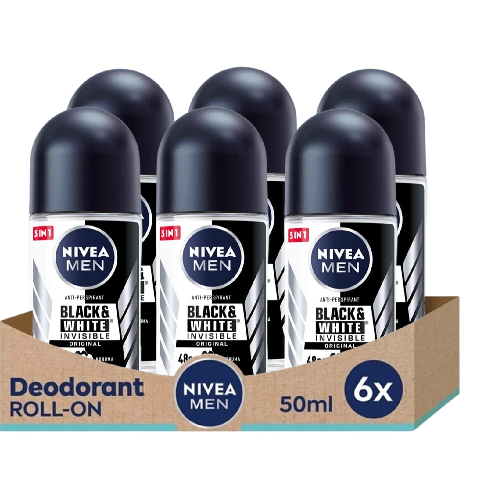 Desodorante Nivea Black White Original Roll-on 50 Ml (paquete De 6) - Venta Internacional.